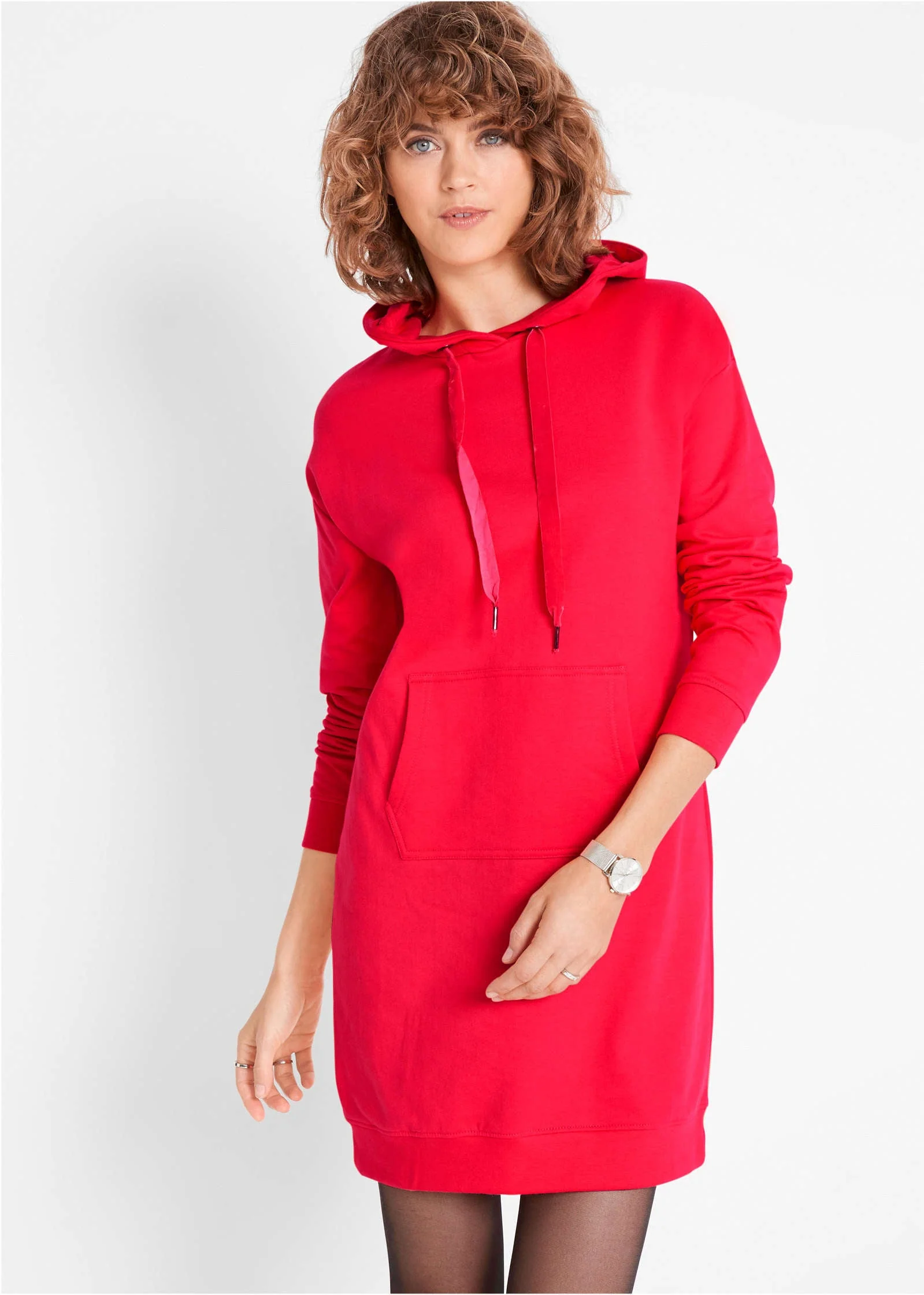 Hooded Sweater Dress - Red