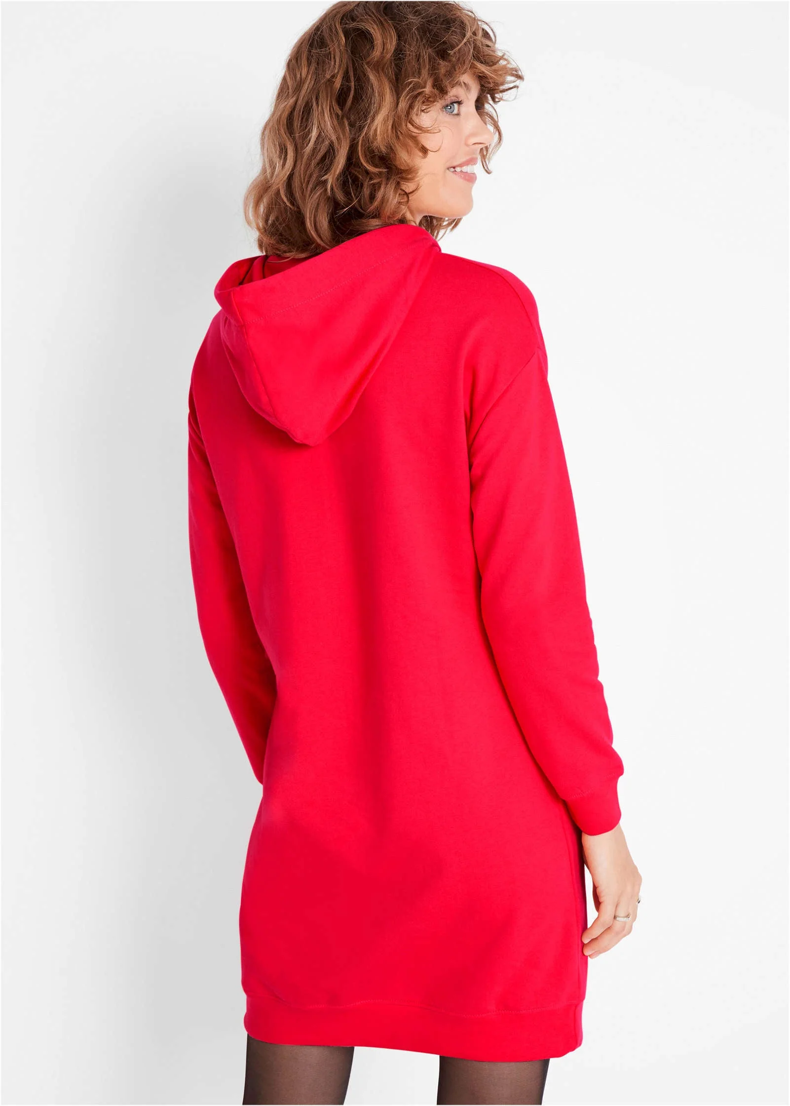 Hooded Sweater Dress - Red - Image 3