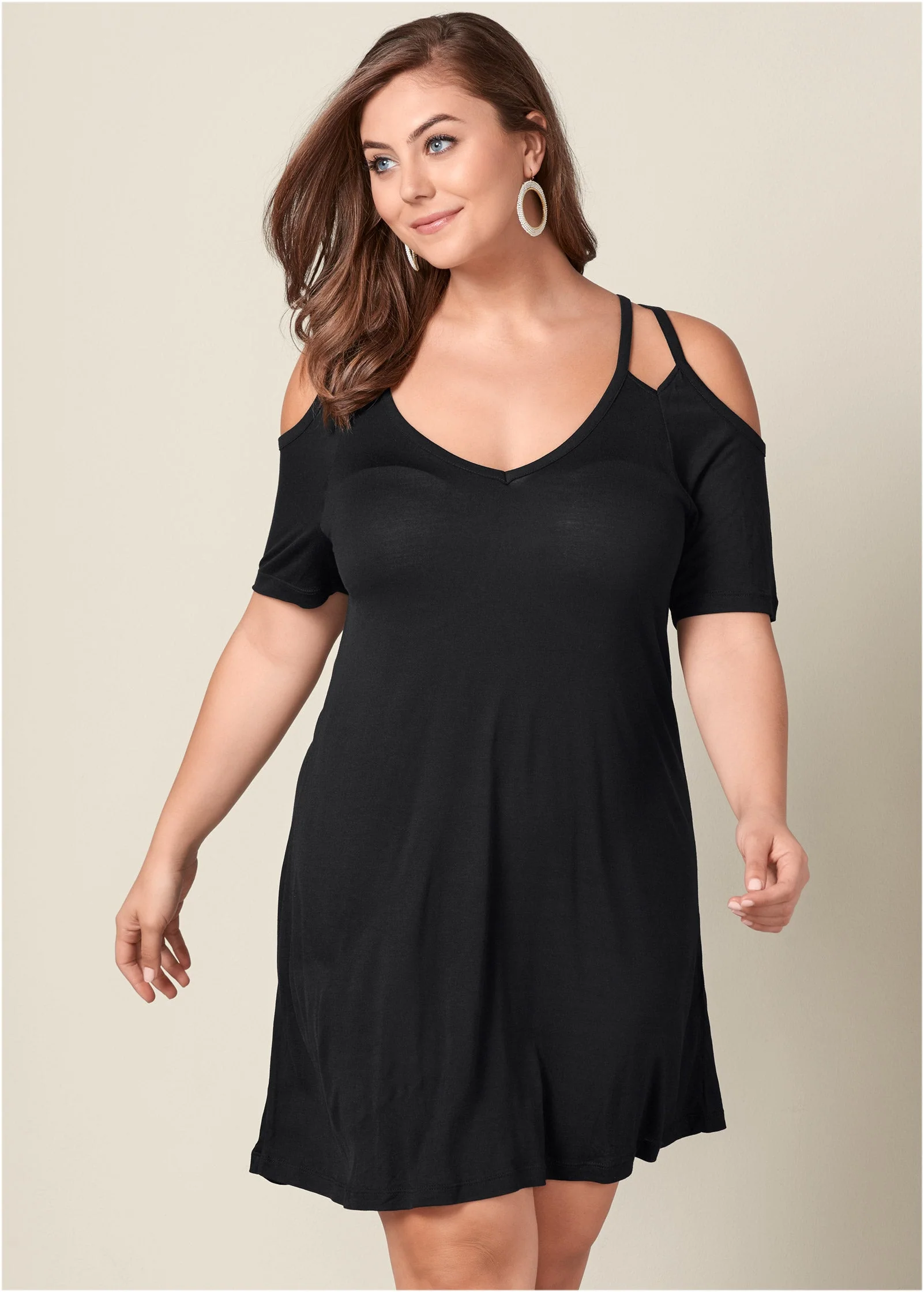 Cold-Shoulder Dress - Black - Image 10