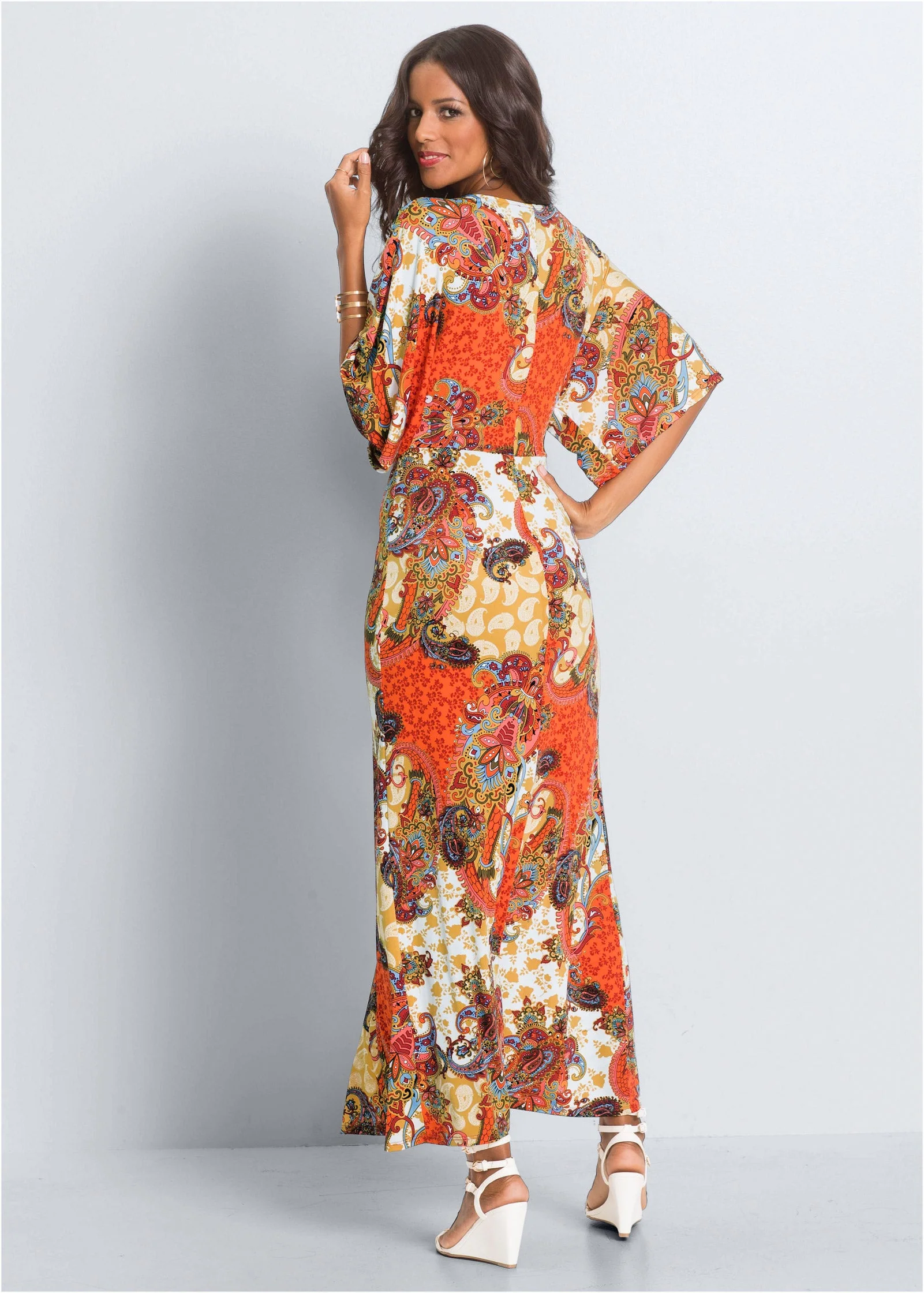 Twist Front Maxi Dress - Orange Multi - Image 3