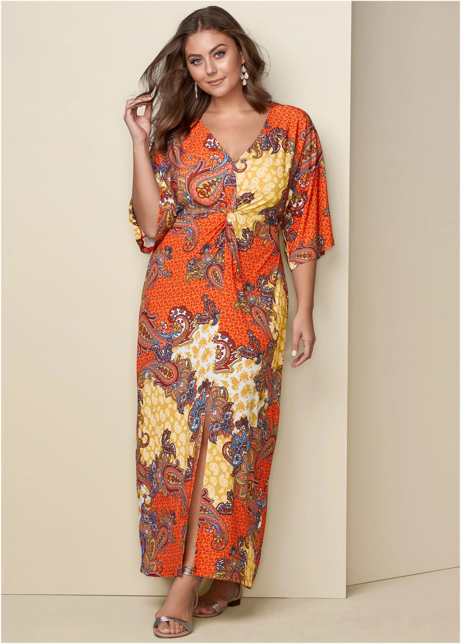 Twist Front Maxi Dress - Orange Multi - Image 5