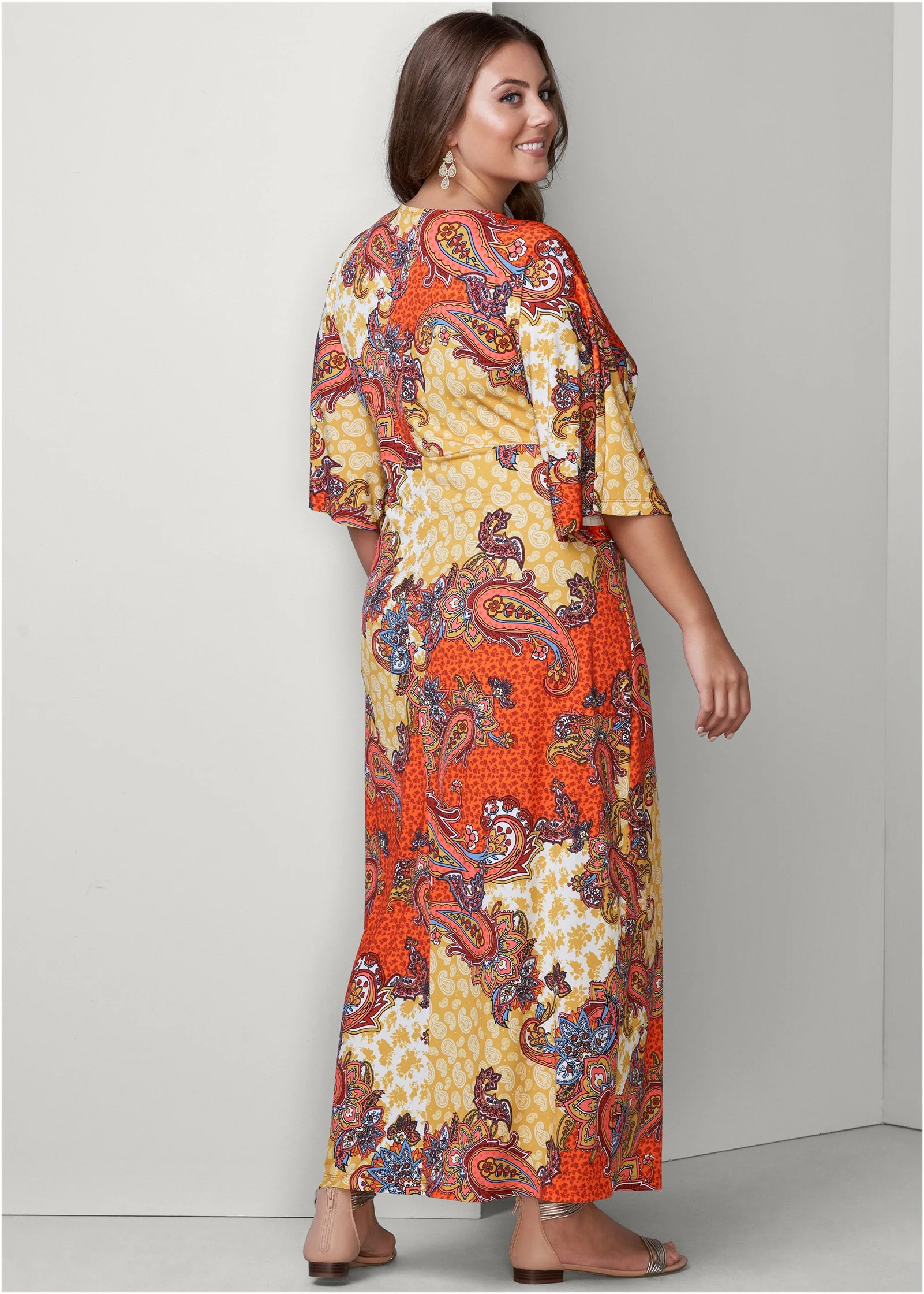 Twist Front Maxi Dress - Orange Multi - Image 6