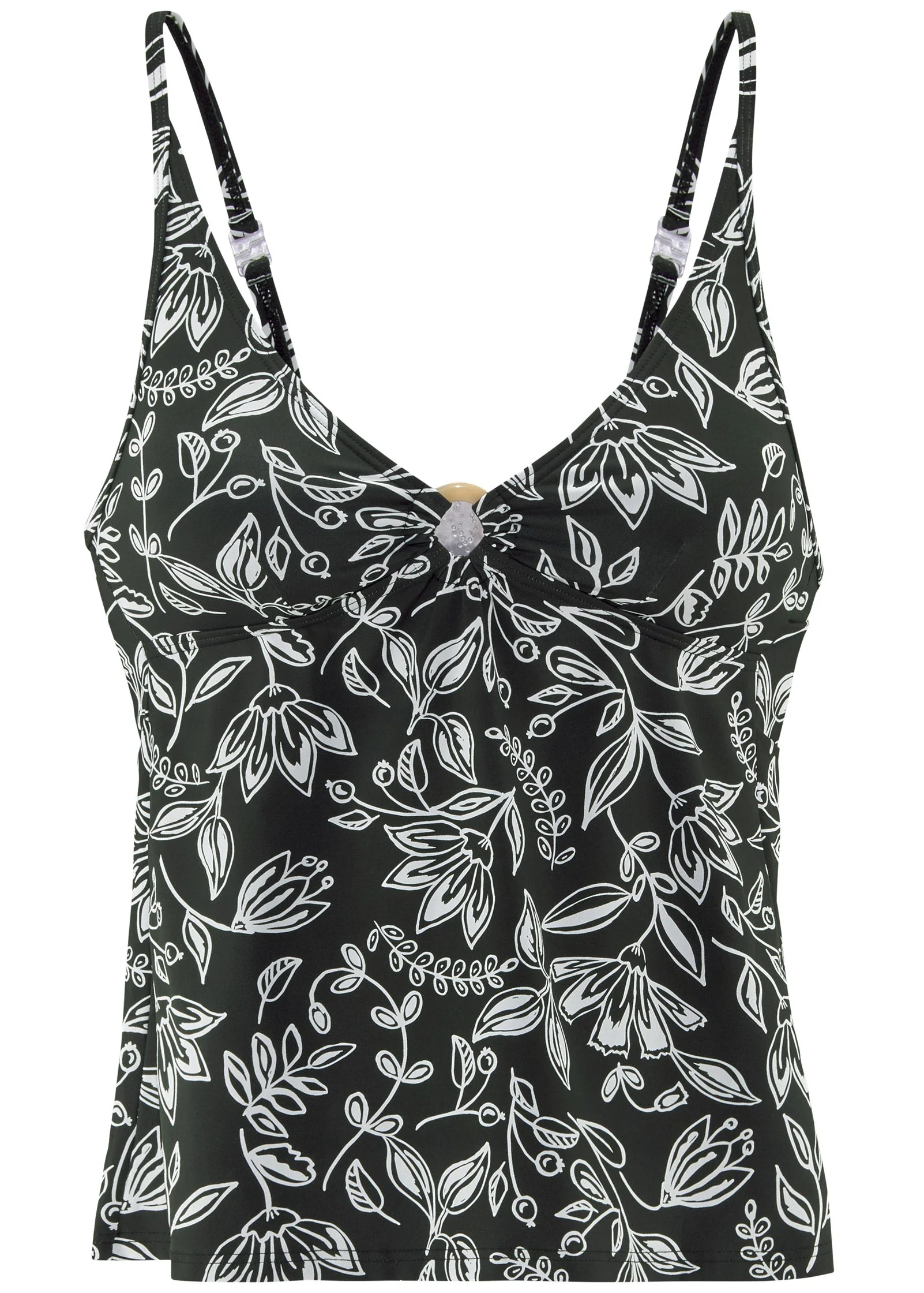 Triangle Halter Tankini Set - Black & White Floral - Image 2
