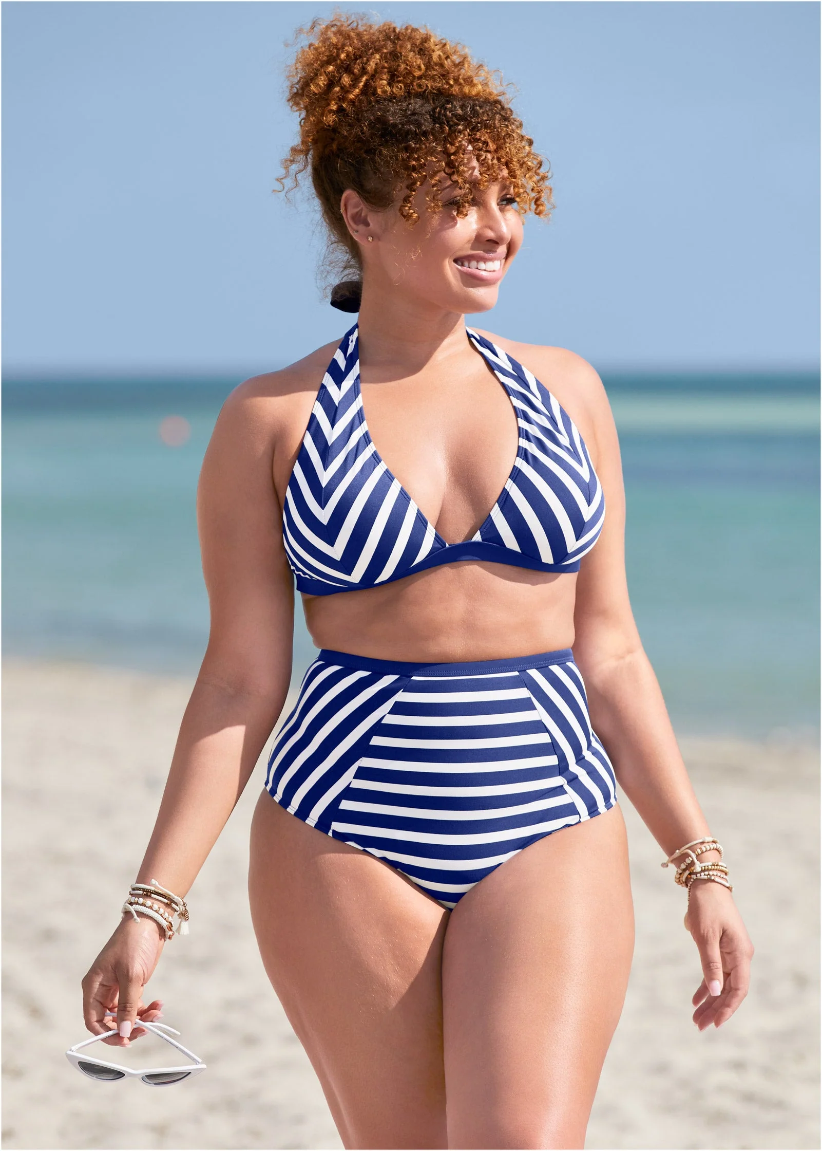 St Tropez Halter Top - Navy Blue & White Stripes - Image 4