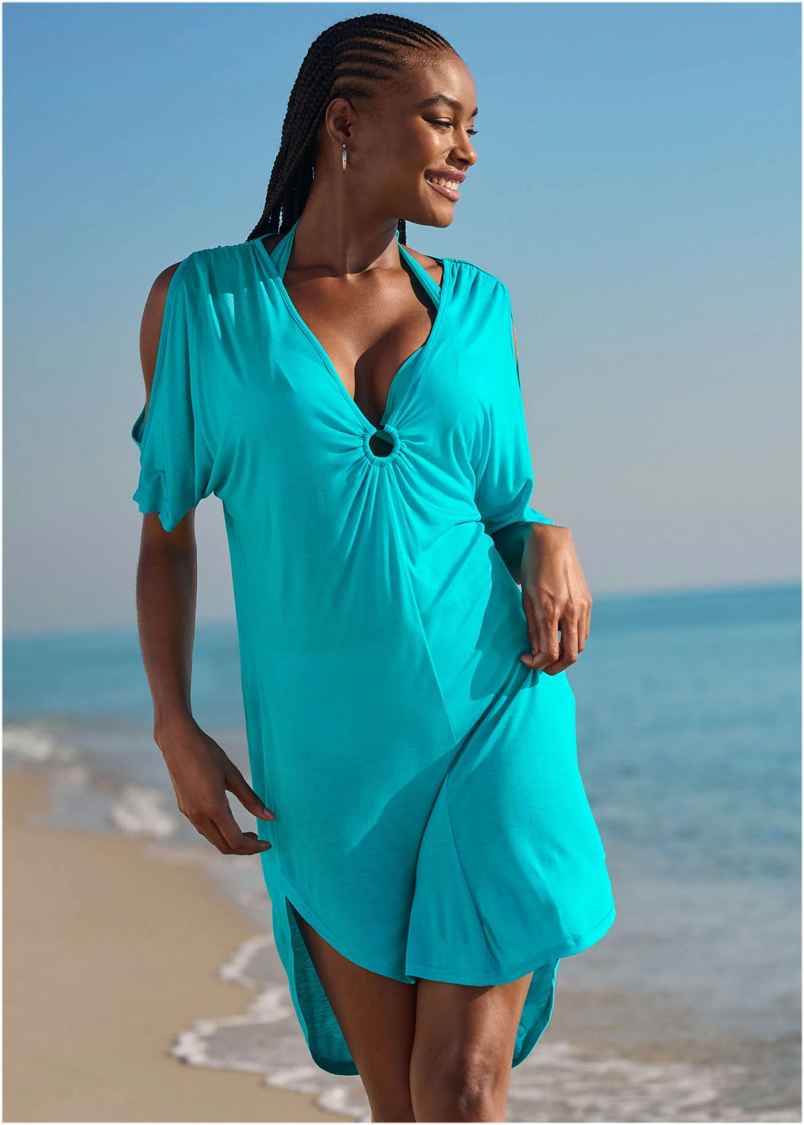 Ring Front Dolman Cover-Up - Aqua Reef