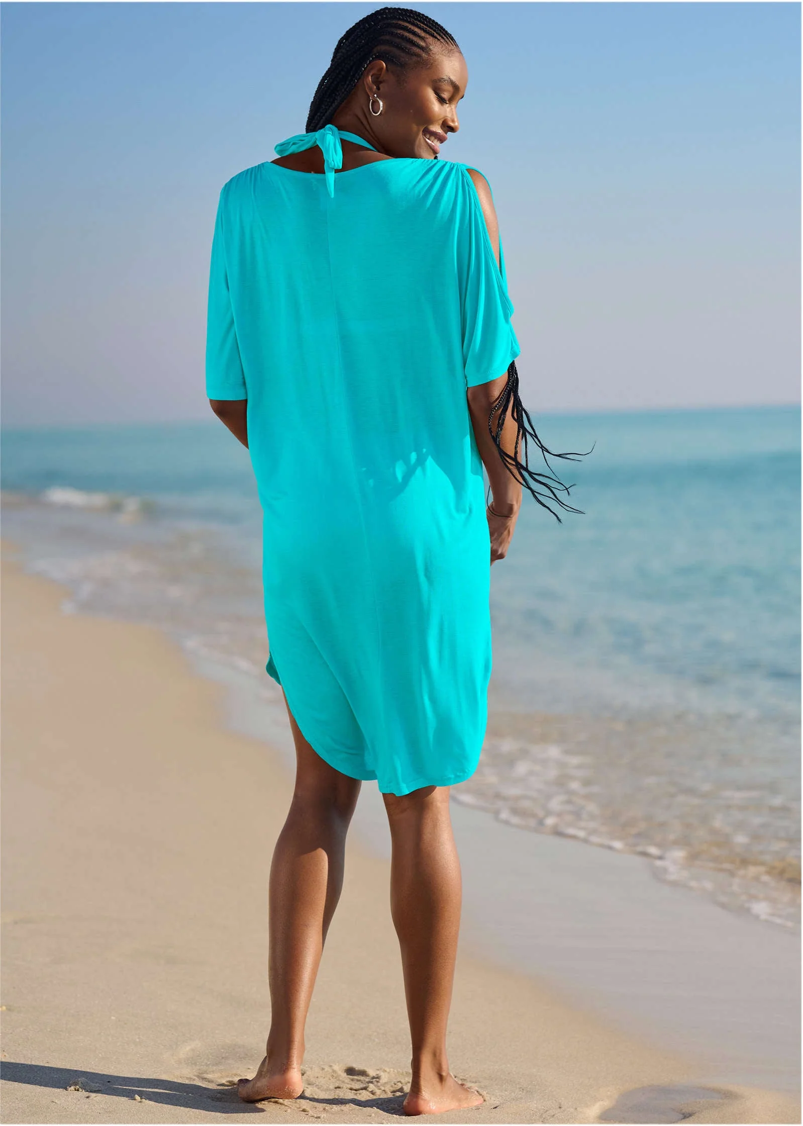 Ring Front Dolman Cover-Up - Aqua Reef - Image 2