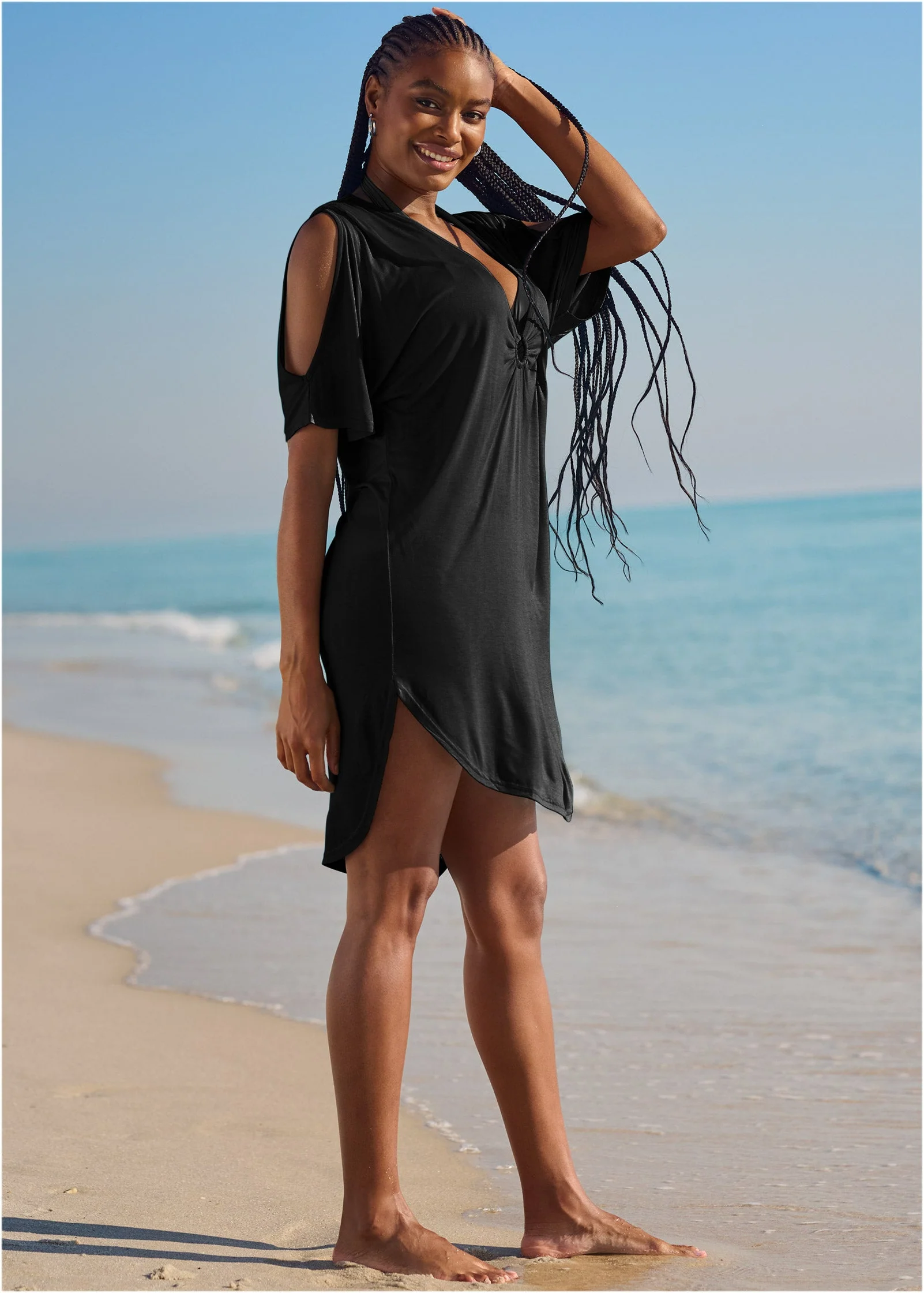 Ring Front Dolman Cover-Up - Black Beauty - Image 3