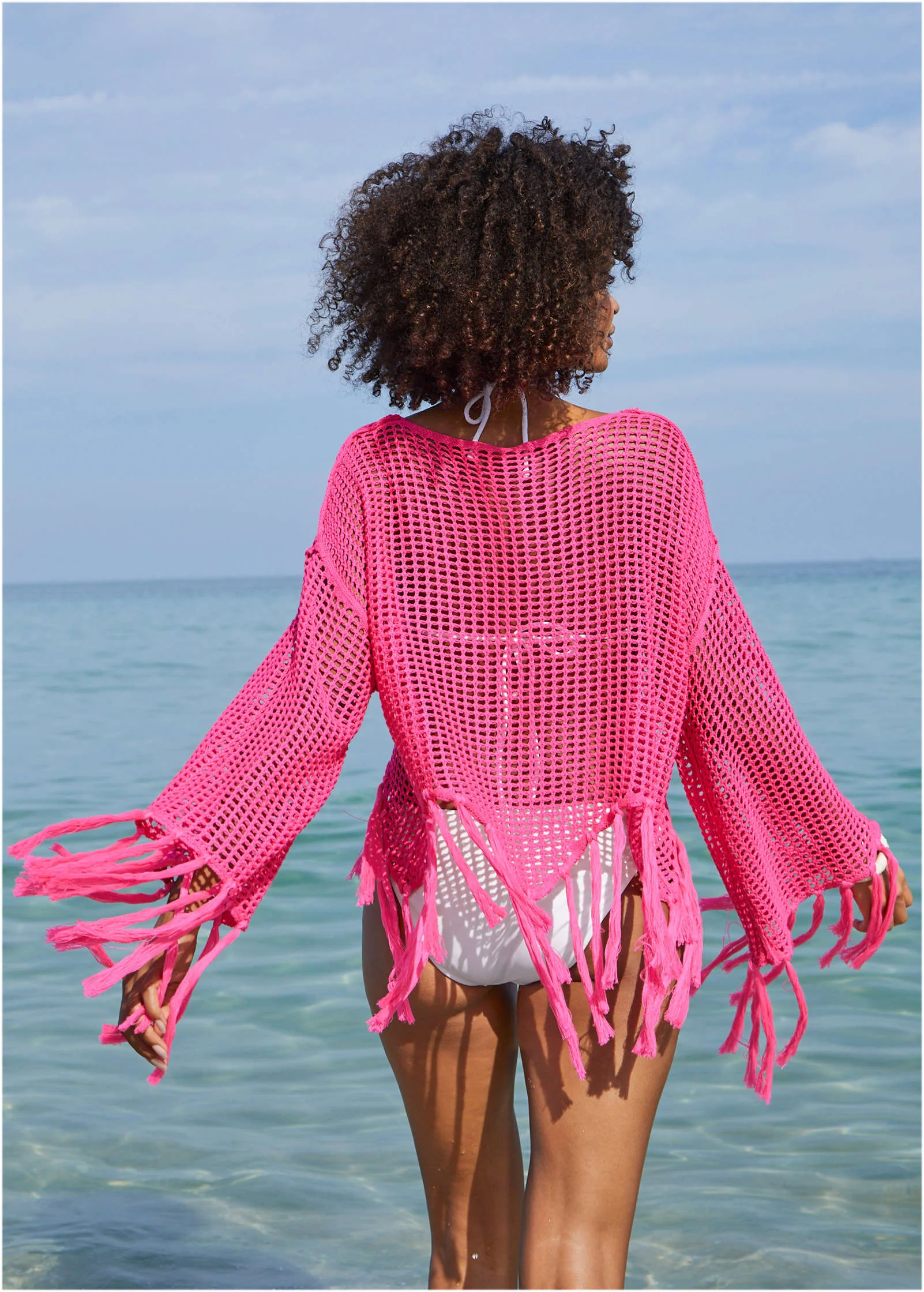 Fringe Crochet Cover-Up - Hot Pink - Image 3