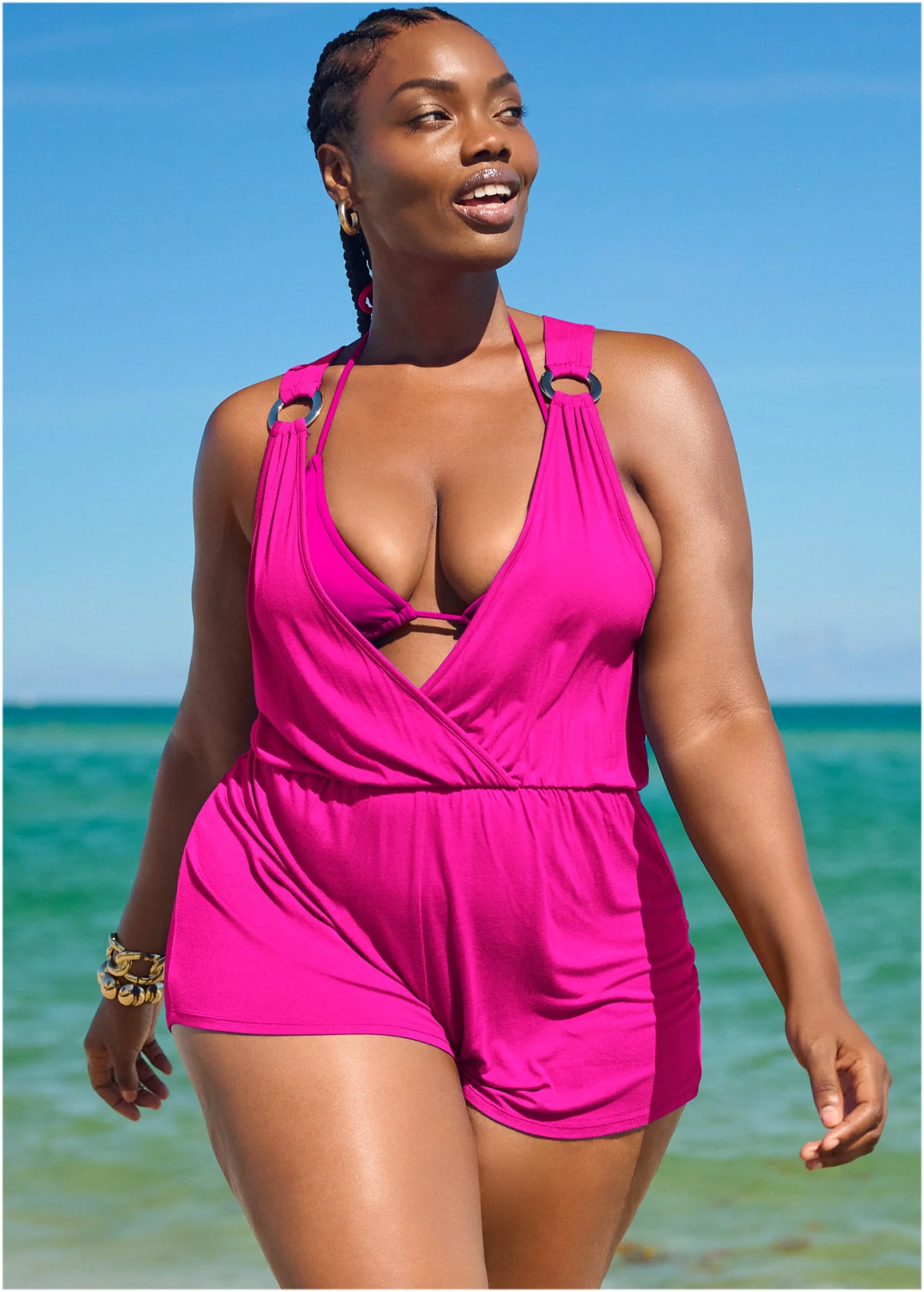 Wrap Romper Cover-Up - Electric Pink - Image 4