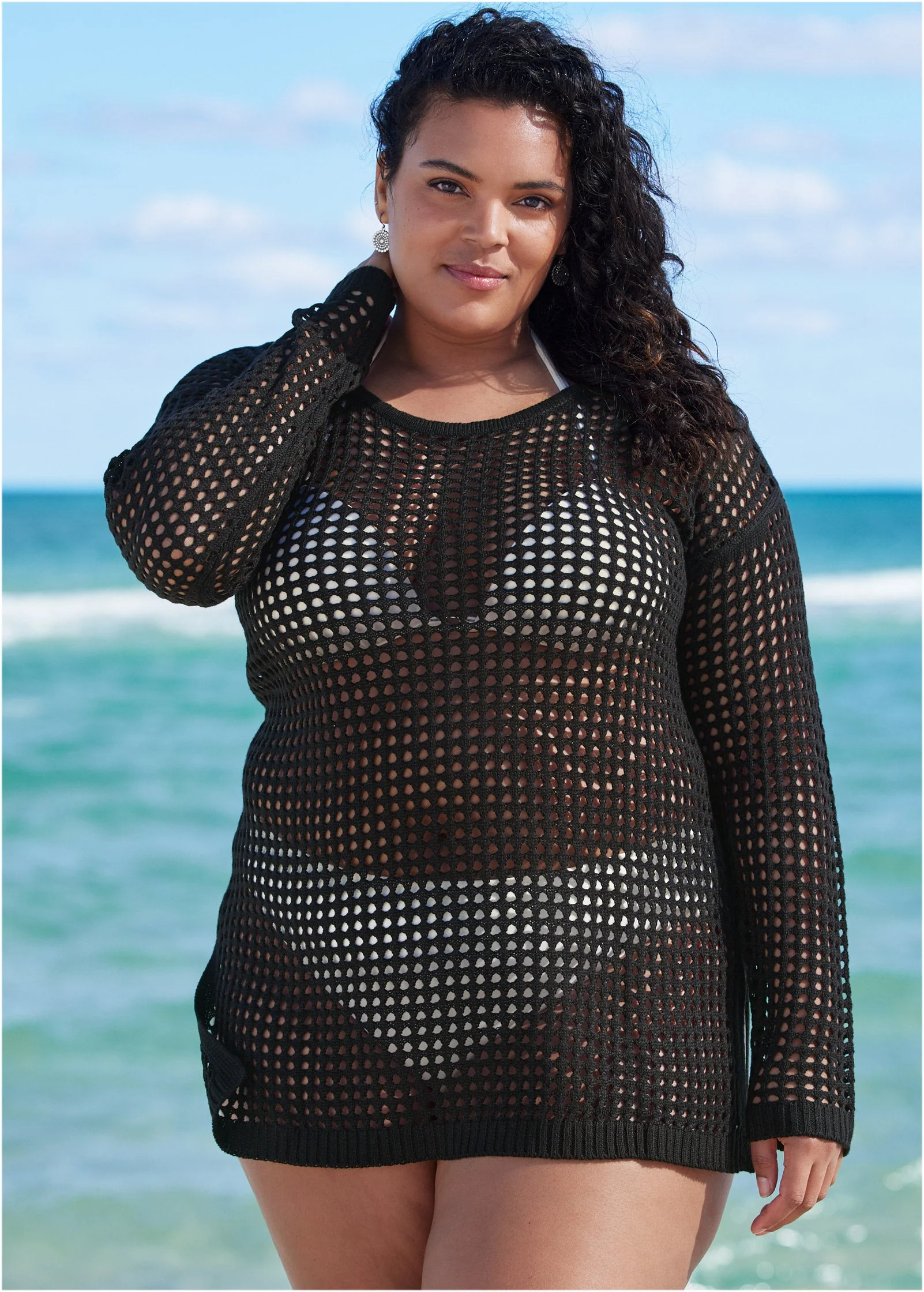 Crochet Tunic Cover-Up - Black Beauty - Image 4