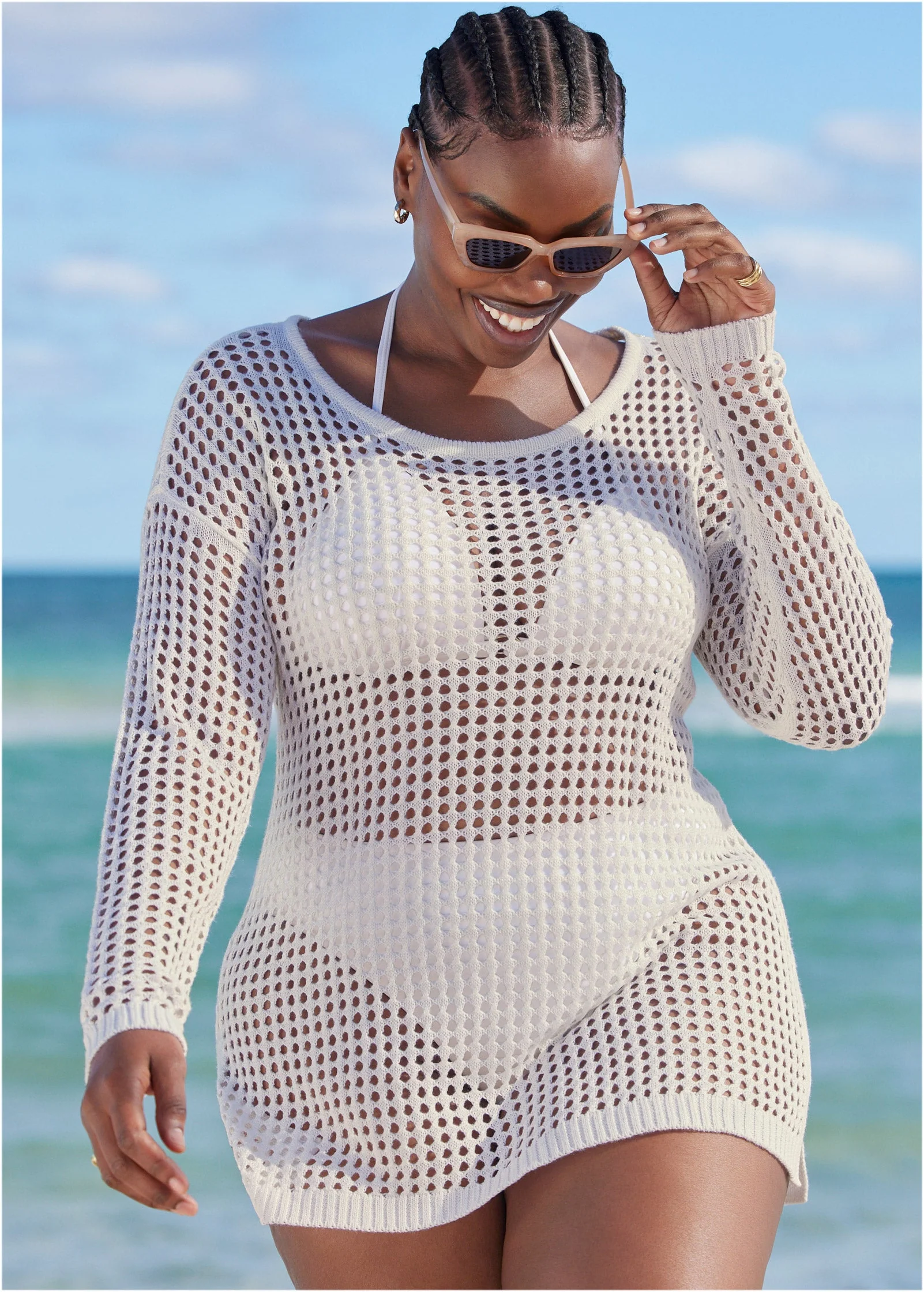 Crochet Tunic Cover-Up - Pearl White - Image 4