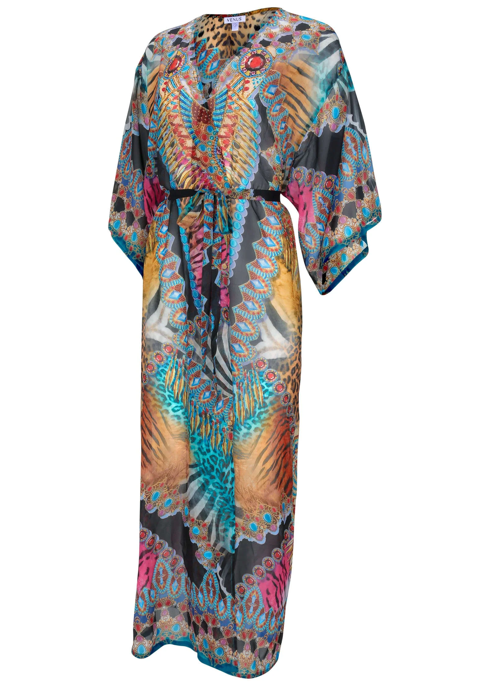 Long Kimono Cover-Up - Mirrored Jungle - Image 2