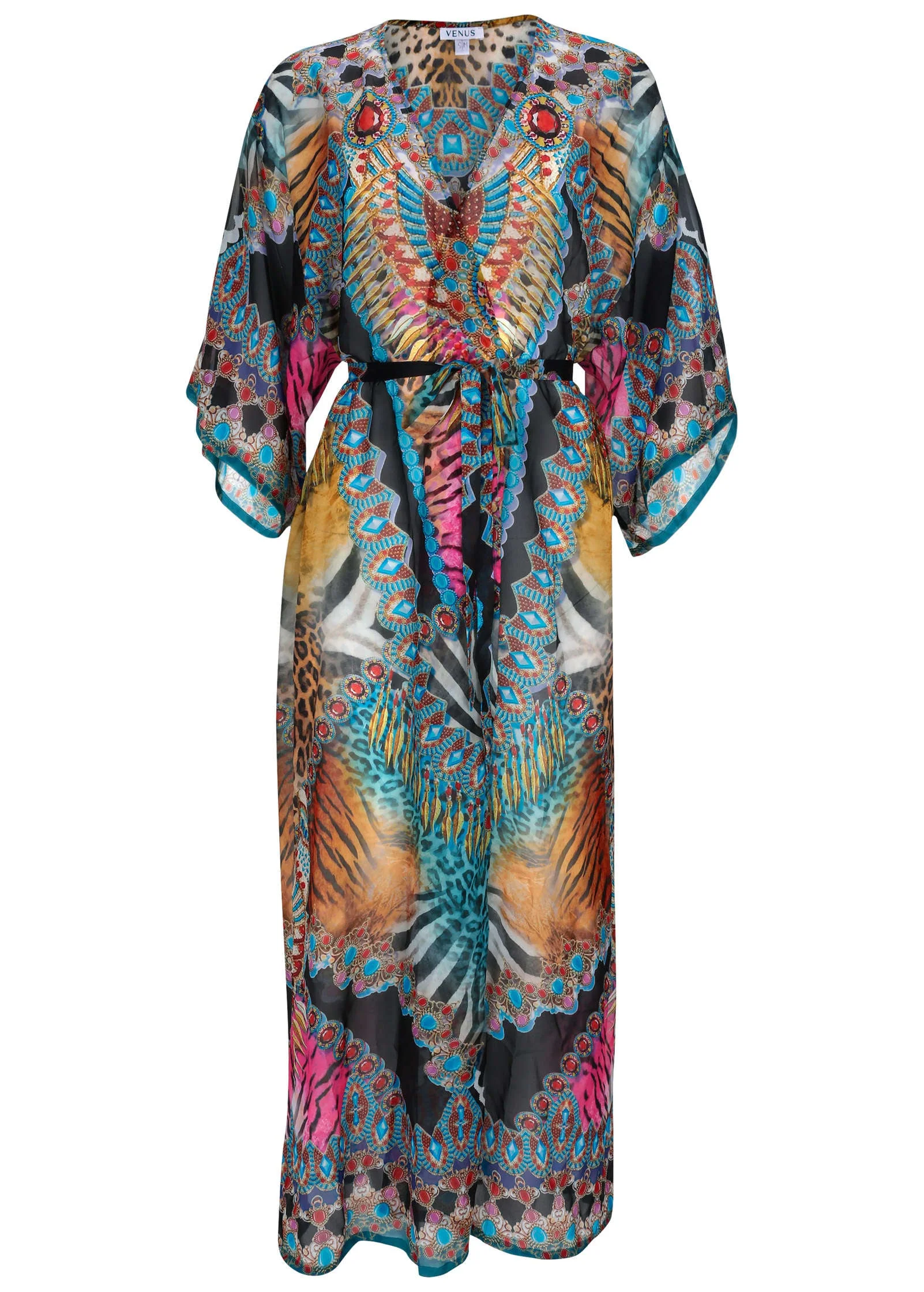 Long Kimono Cover-Up - Mirrored Jungle - Image 3