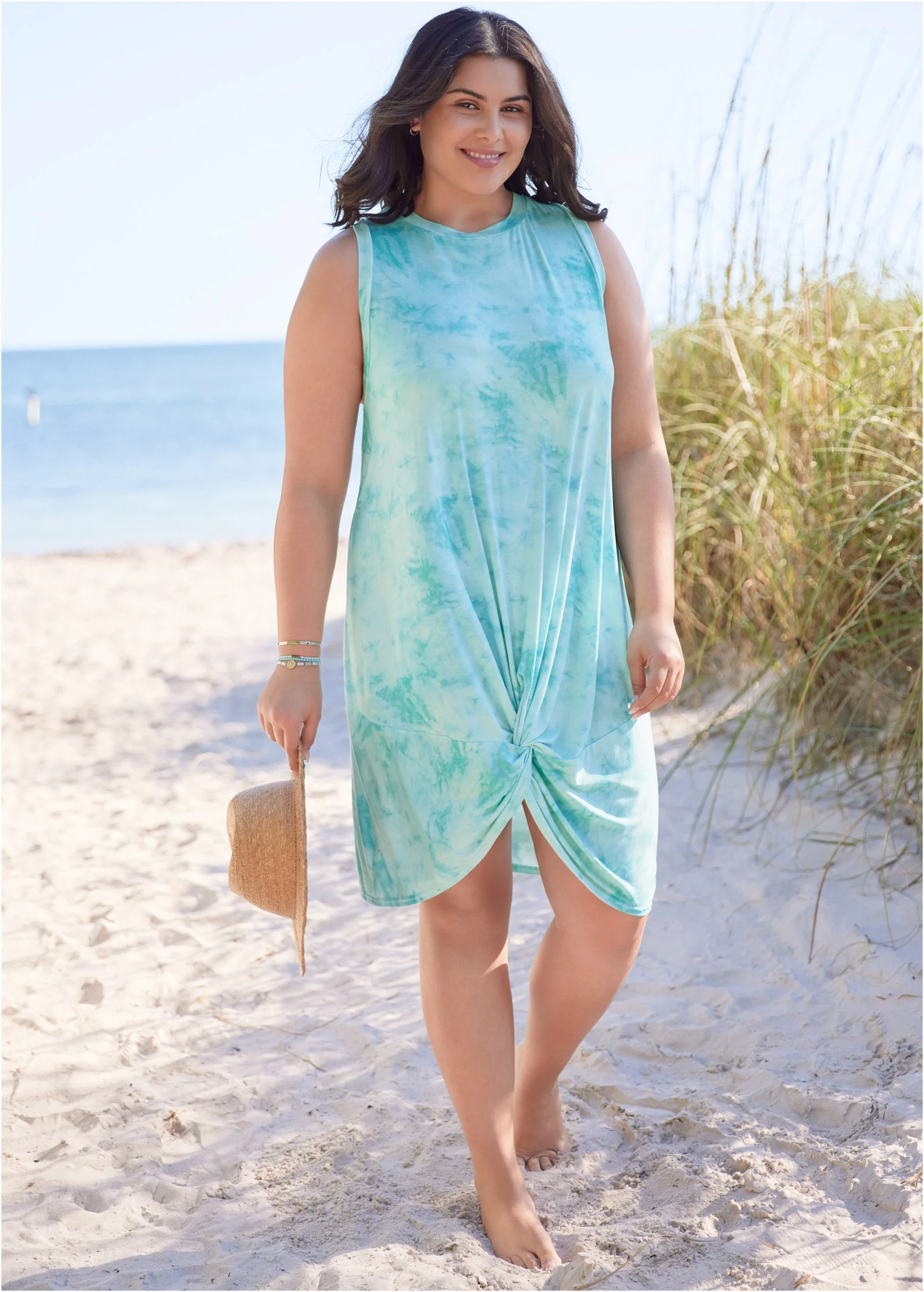 Twist Front Cover-Up Dress - Aqua Reef & Pearl White - Image 4