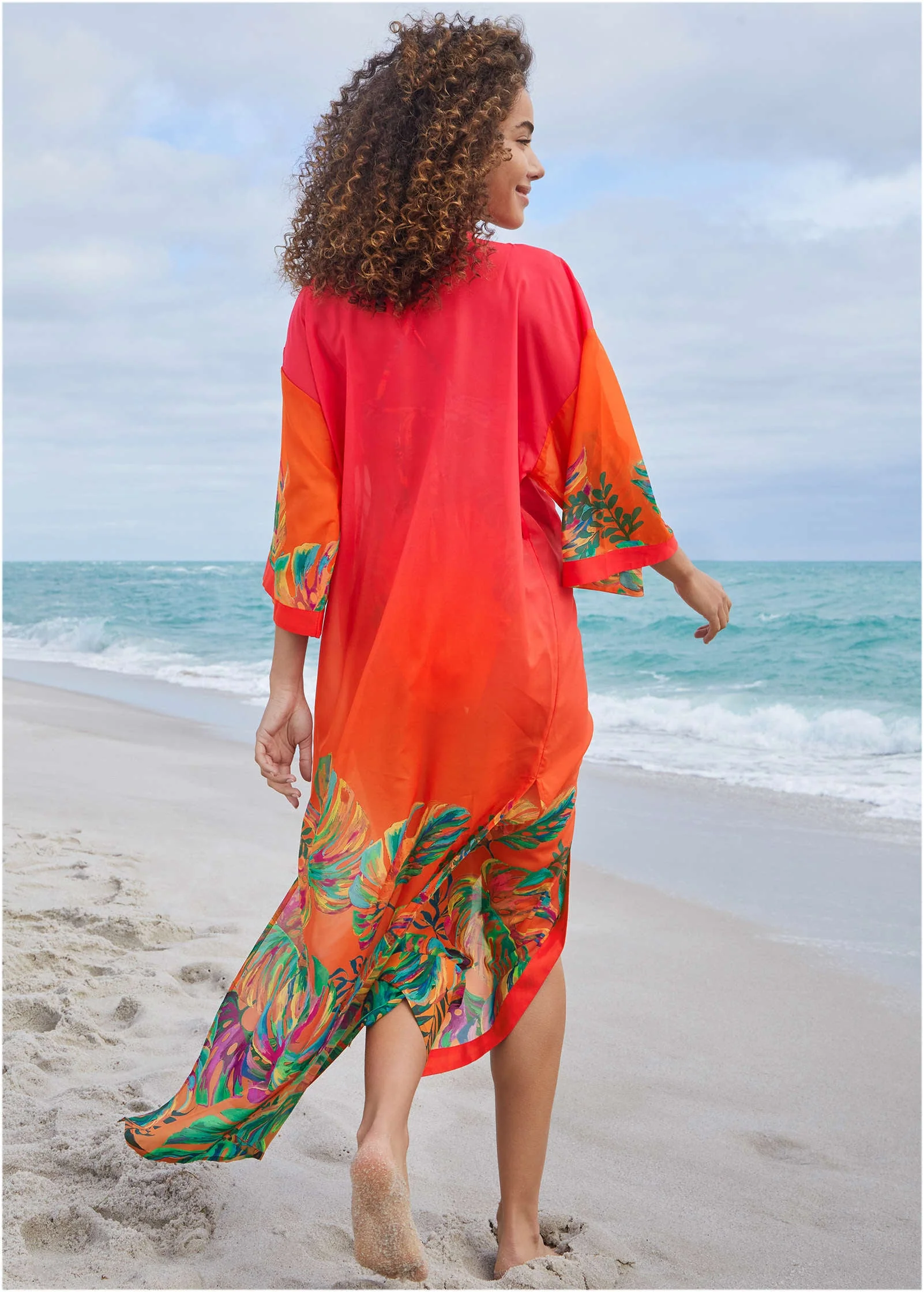Belted Kimono Cover-Up - Tropical Sunset Border - Image 2