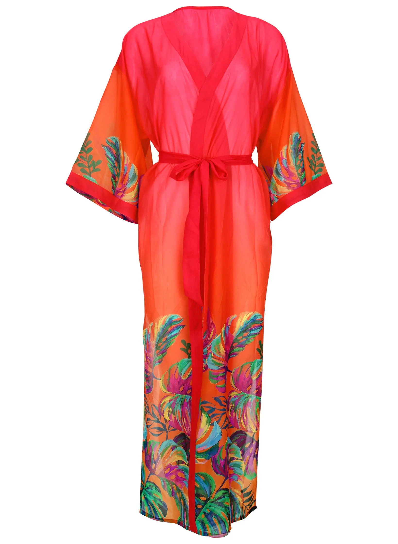 Belted Kimono Cover-Up - Tropical Sunset Border - Image 4