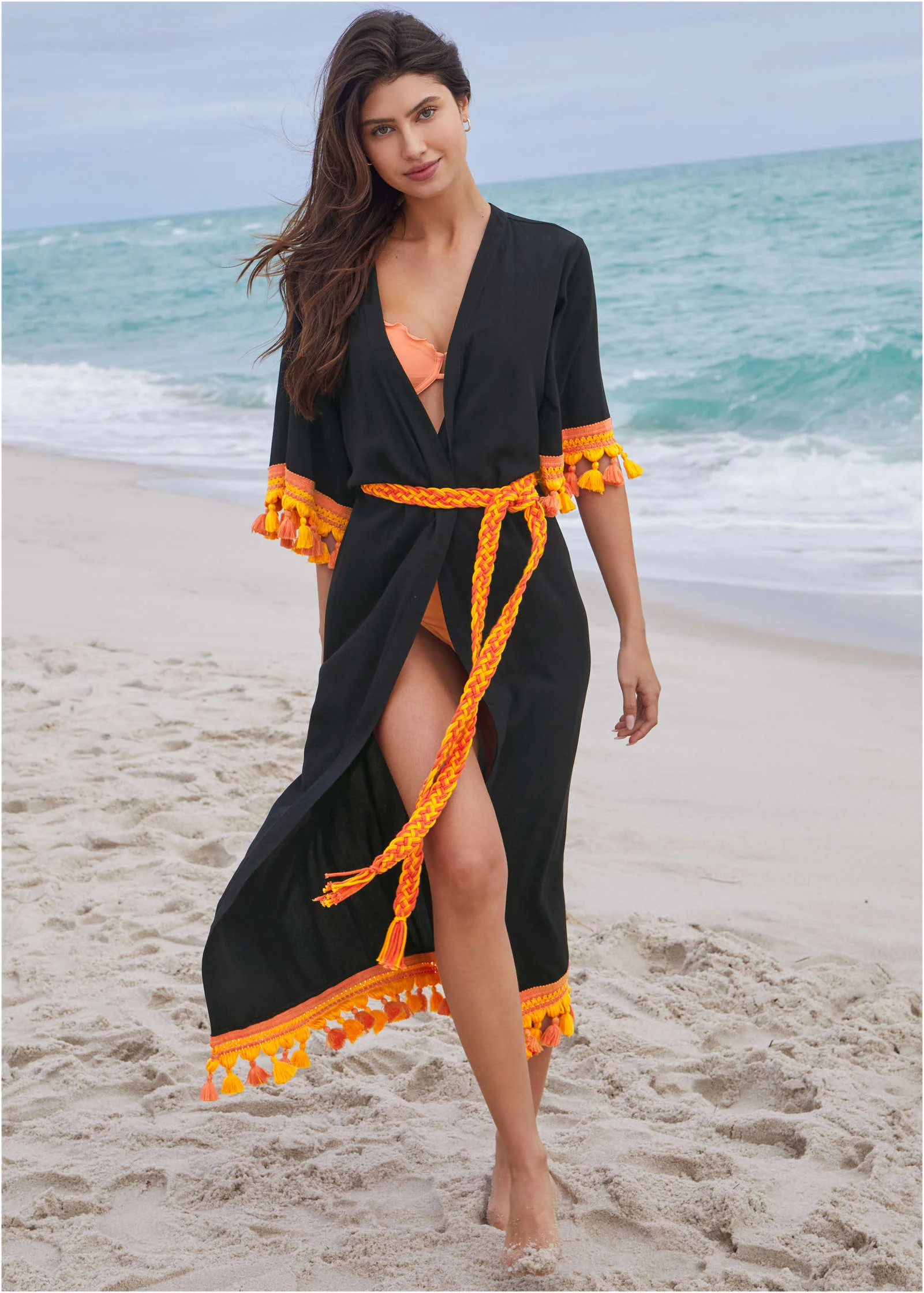 Colorful Crochet Kimono - Jet Black - Image 2