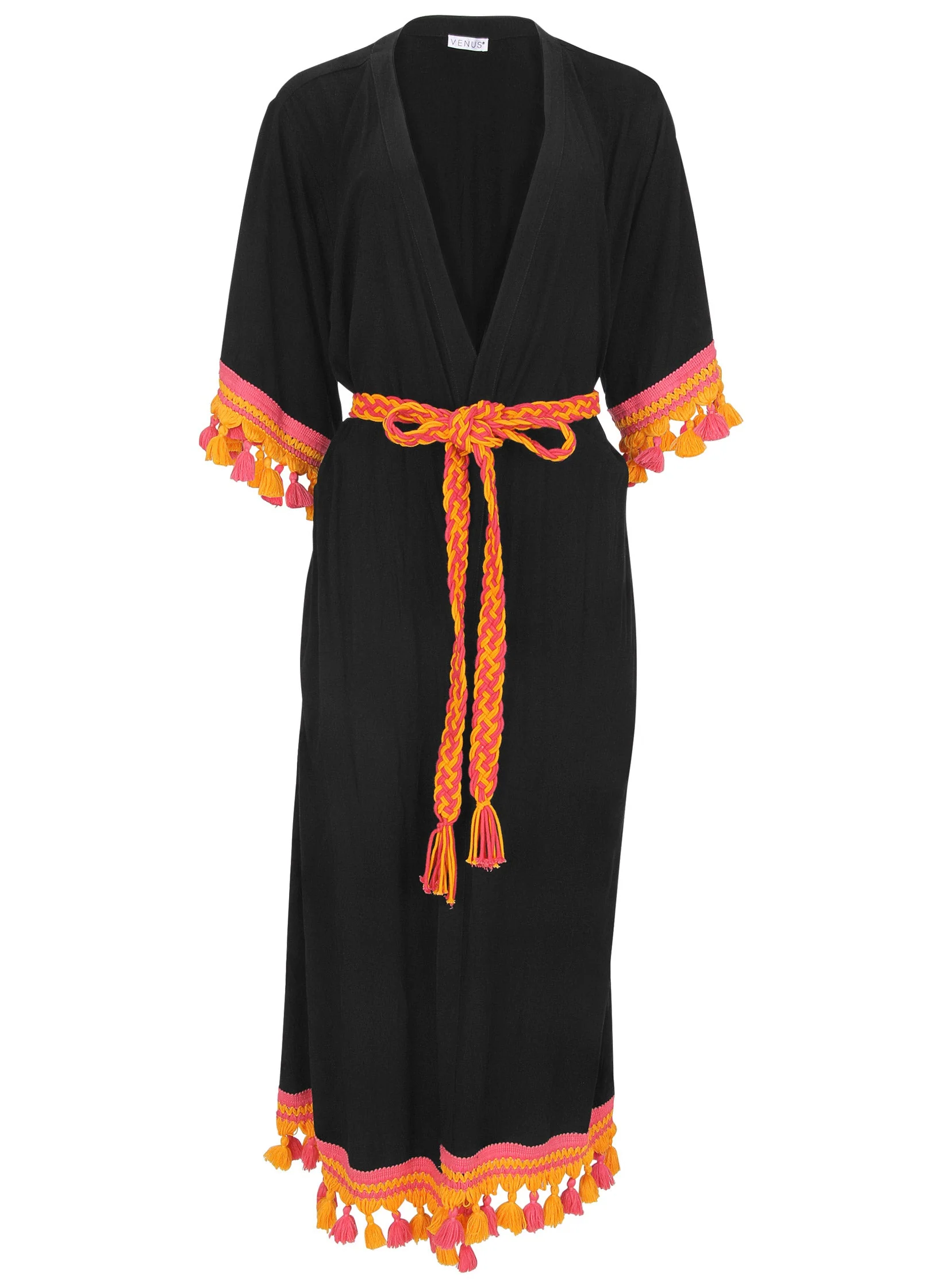 Colorful Crochet Kimono - Jet Black - Image 5