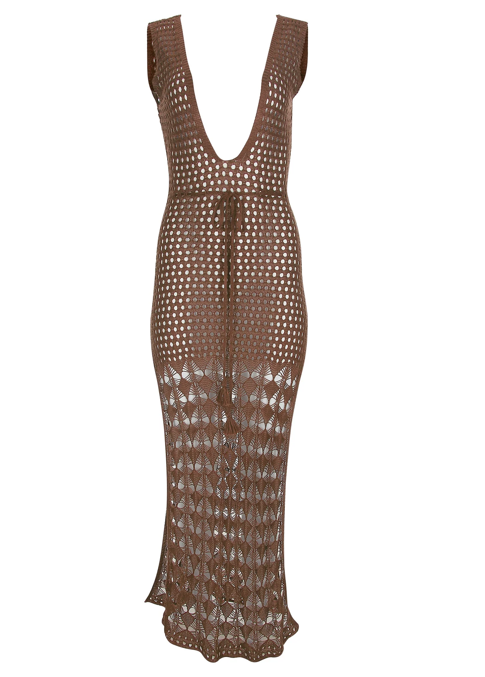 Crochet Maxi Cover-Up Dress - Acorn Brown - Image 3