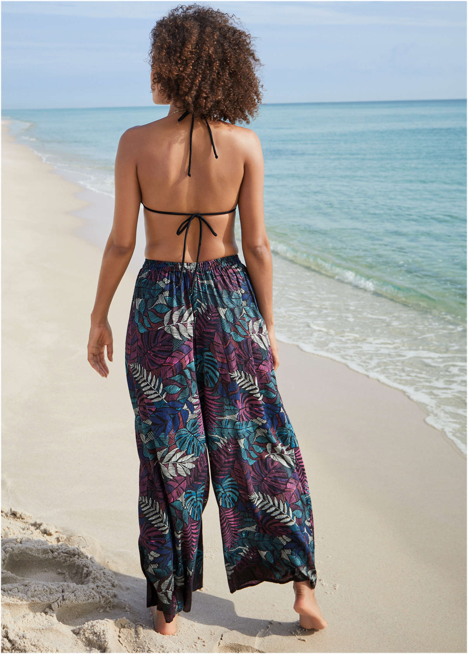Palazzo Cover-Up Pant - Tropical Leaves - Image 2