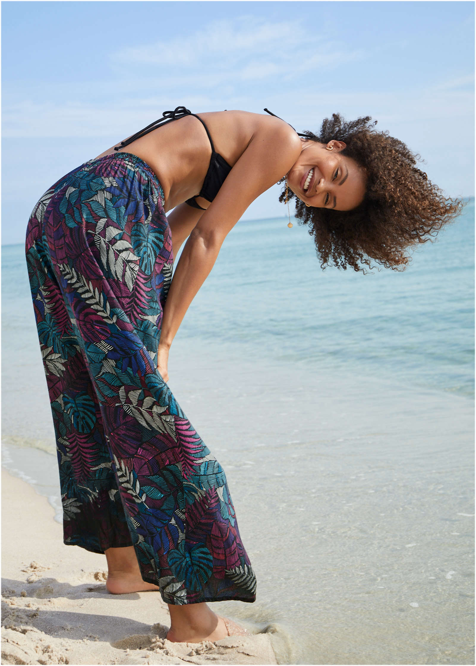 Palazzo Cover-Up Pant - Tropical Leaves - Image 3