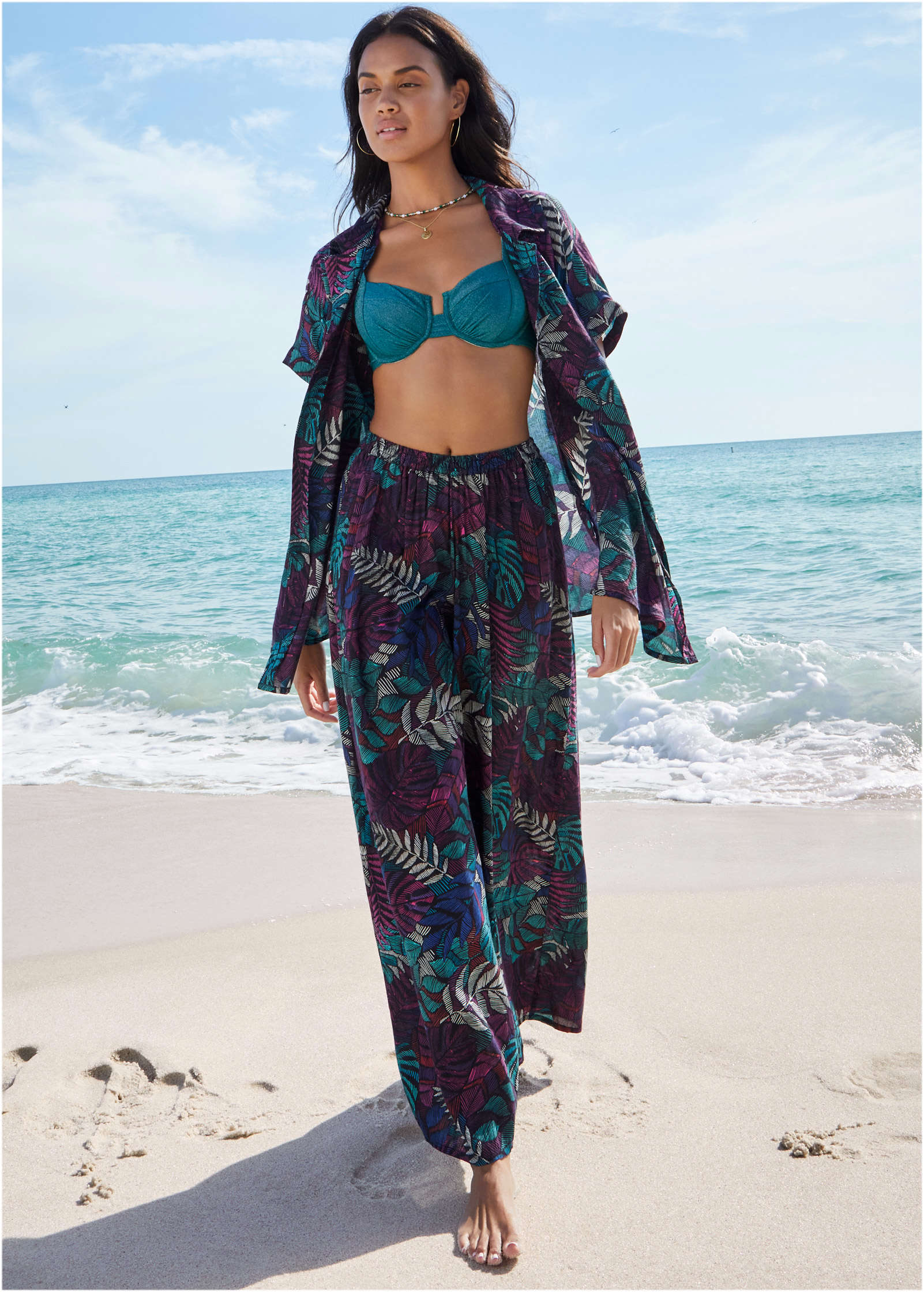 Palazzo Cover-Up Pant - Tropical Leaves - Image 4