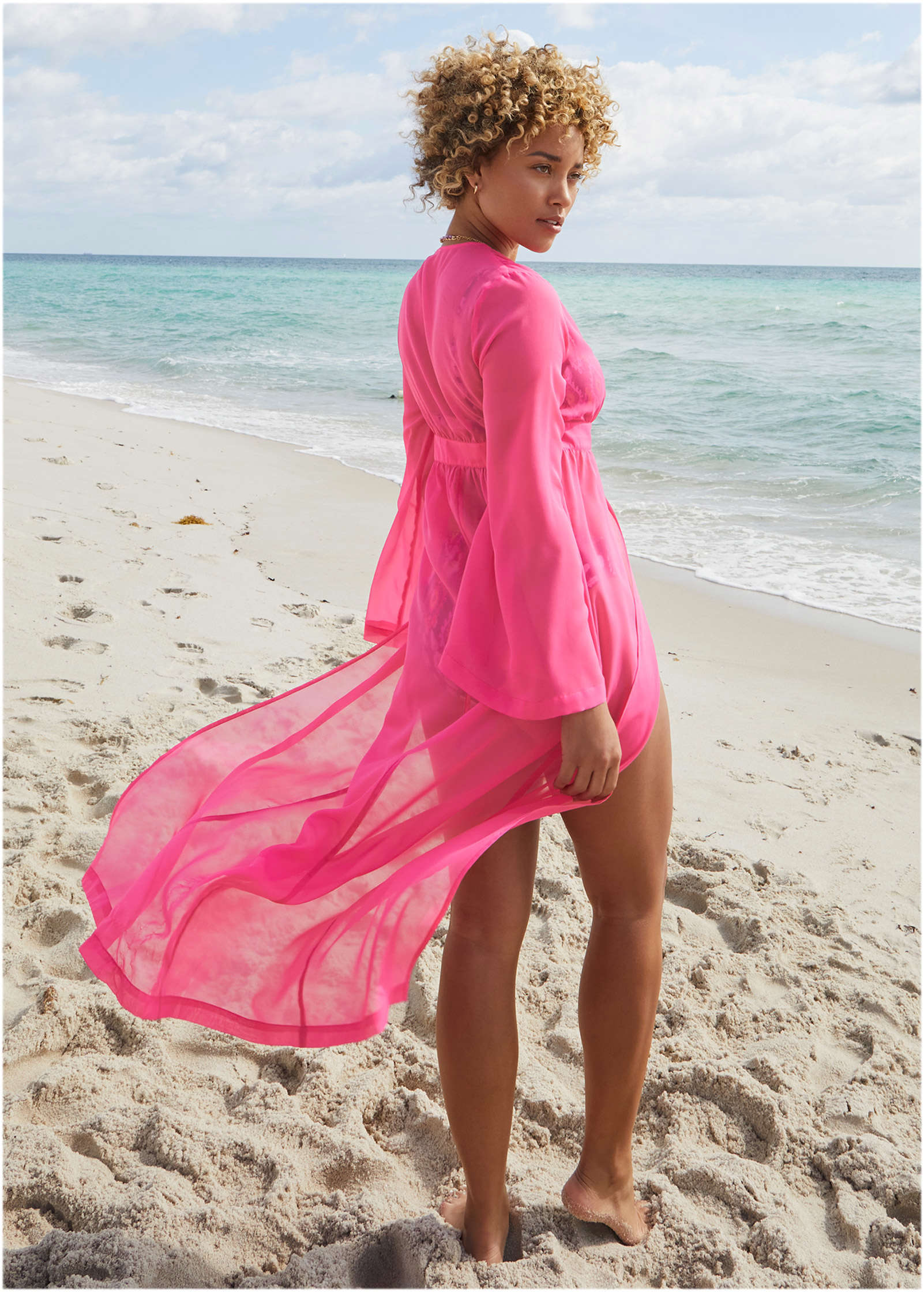 Sea Breeze Kimono Cover-Up - Fuchsia - Image 2
