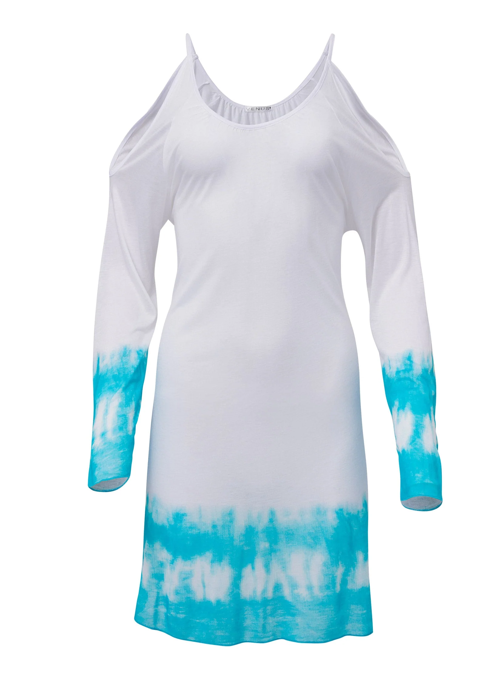 Cold Shoulder Cover-Up - Aqua & White - Image 3