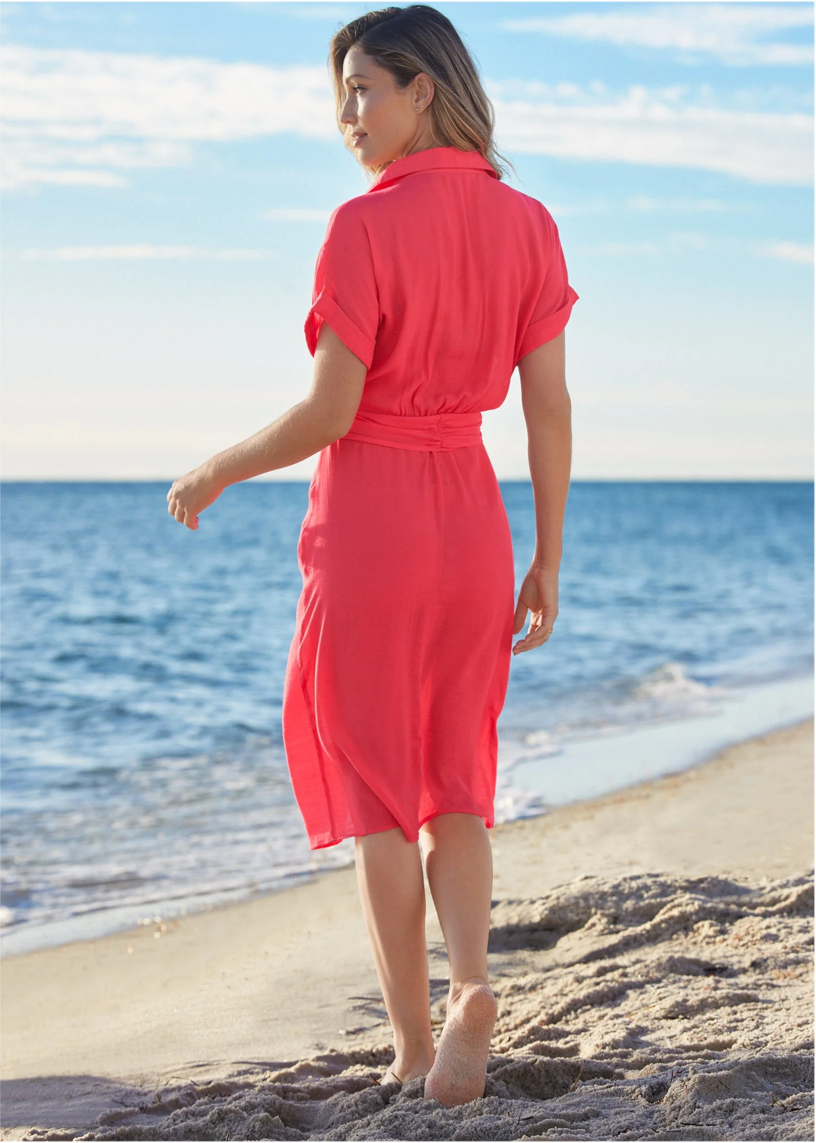 Button Down Dress Cover-Up - Sunset Pink - Image 2
