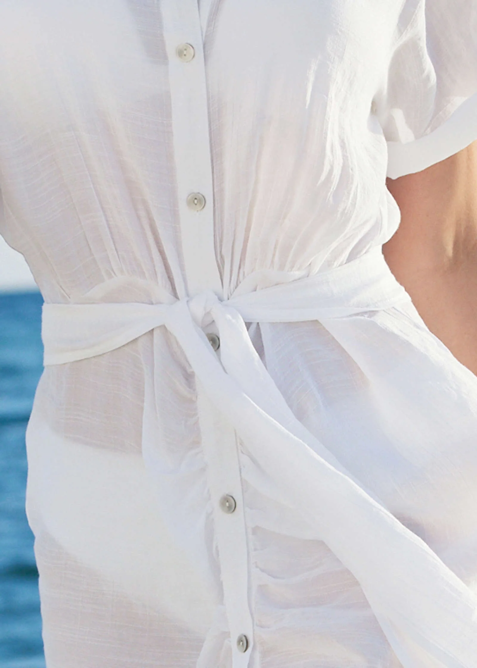 Button Down Dress Cover-Up - Pearl White - Image 4
