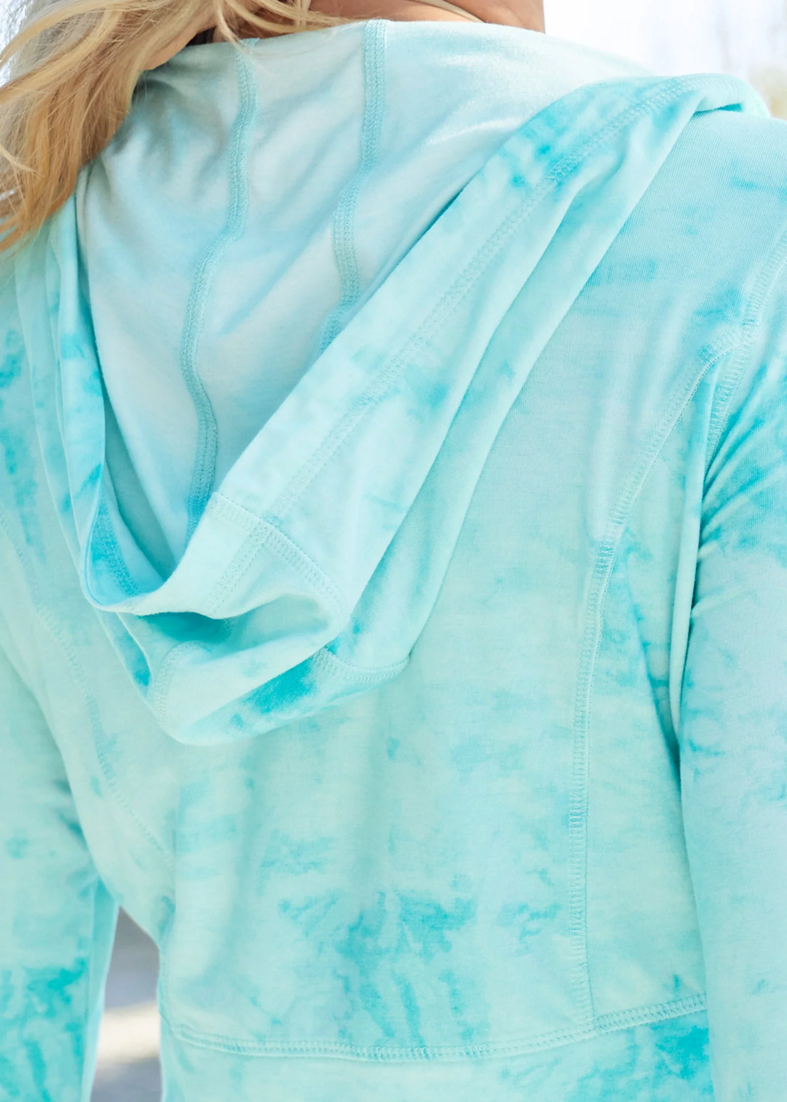 Zip-Front Ruched Hoodie - Aqua Reef & Pearl White - Image 4