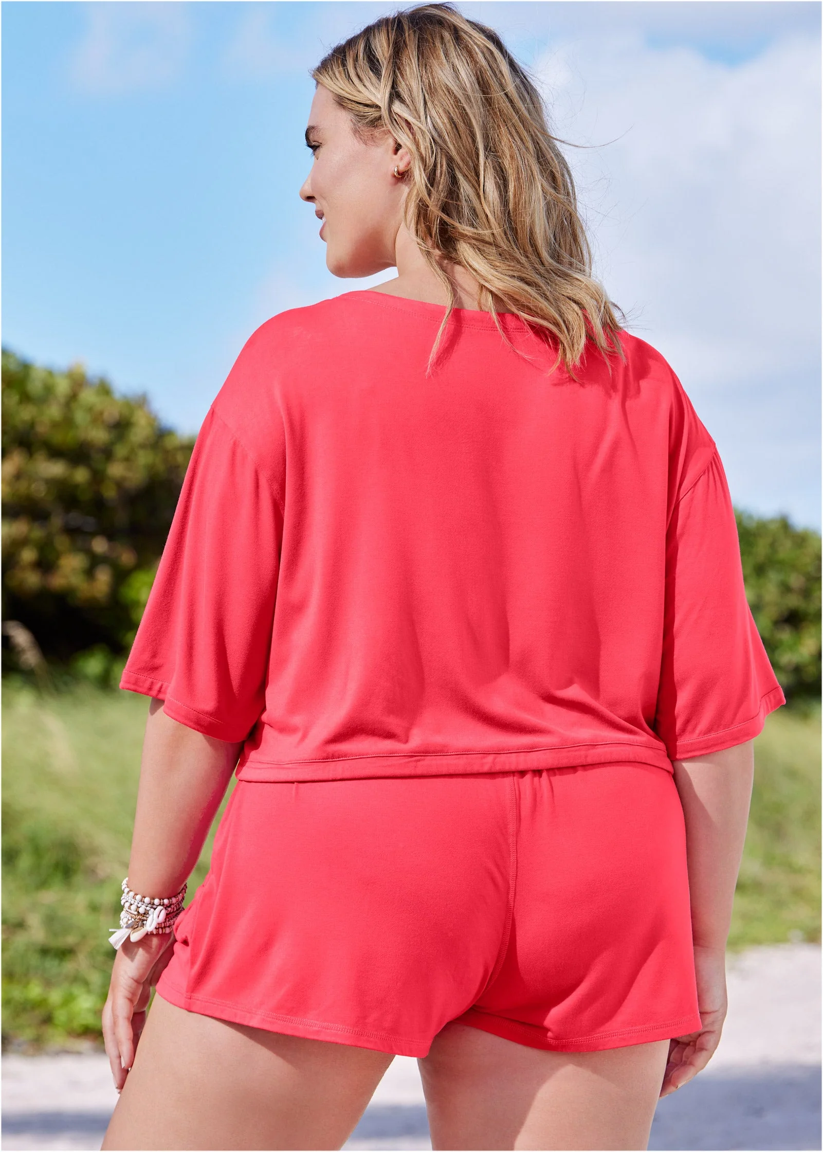 Short Sleeve Cover-Up - Sunset Pink - Image 5