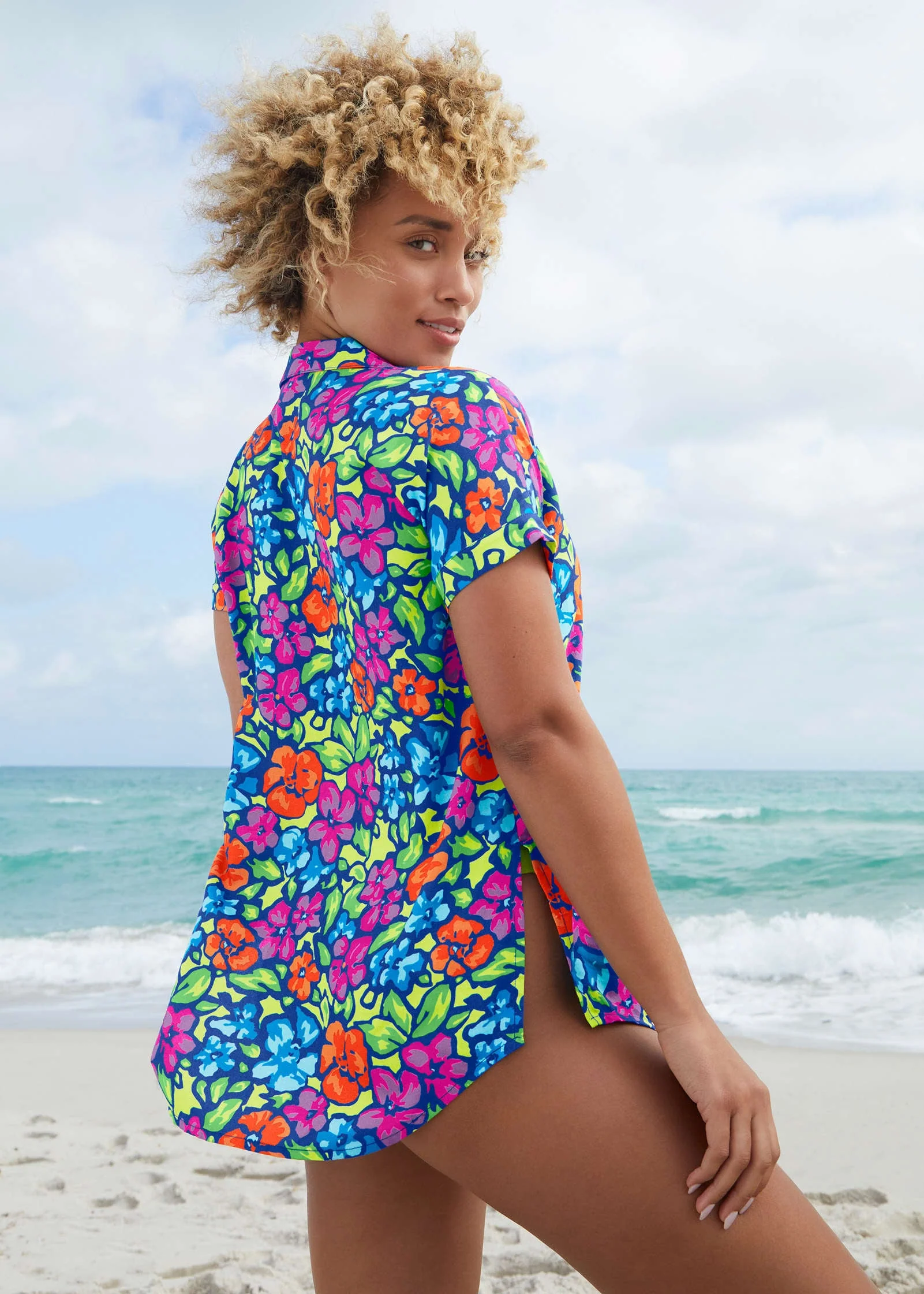 Beach Button Down Shirt - Flower Garden - Image 2