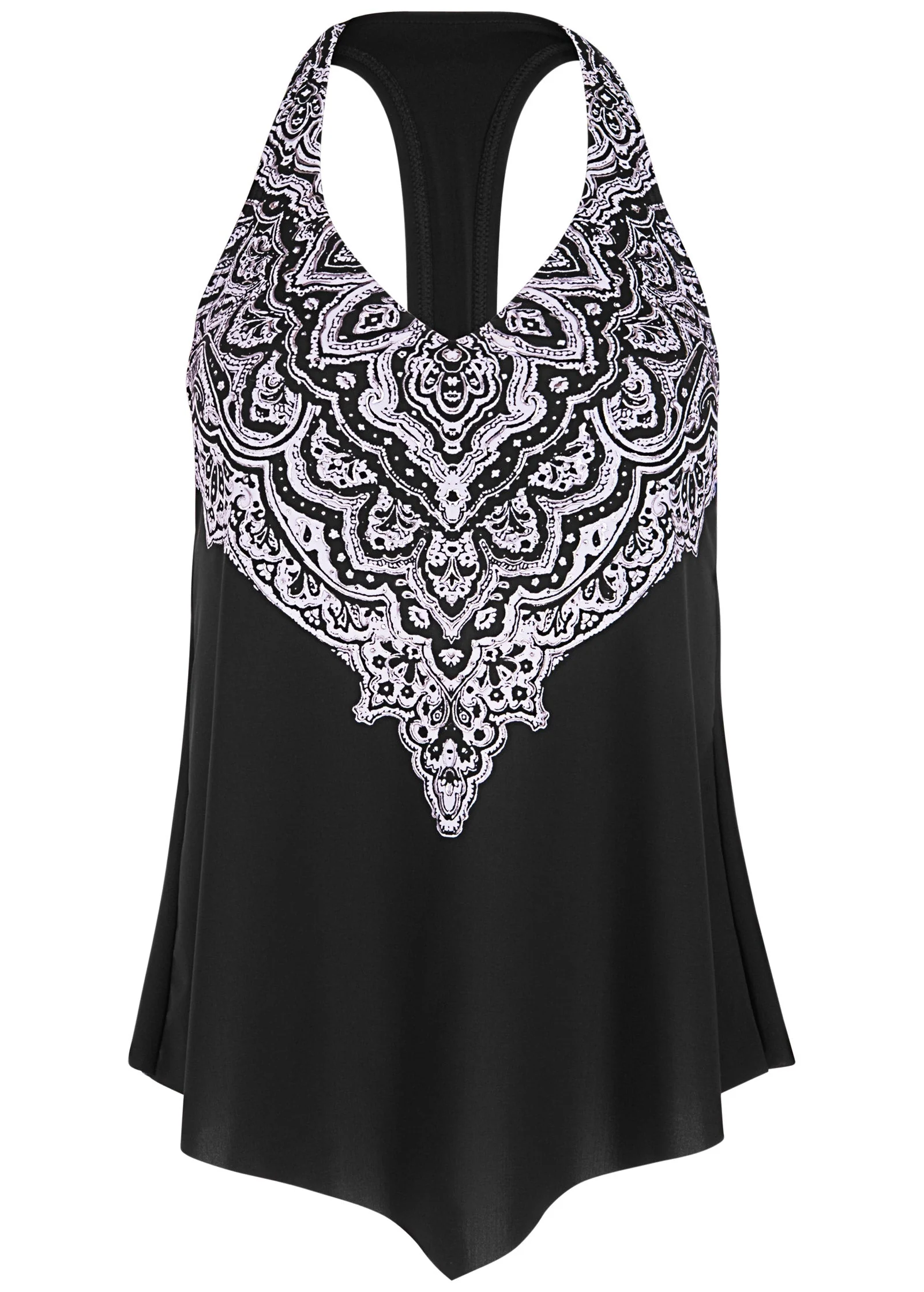 Handkerchief Tankini Top - White & Black Mosaic - Image 3