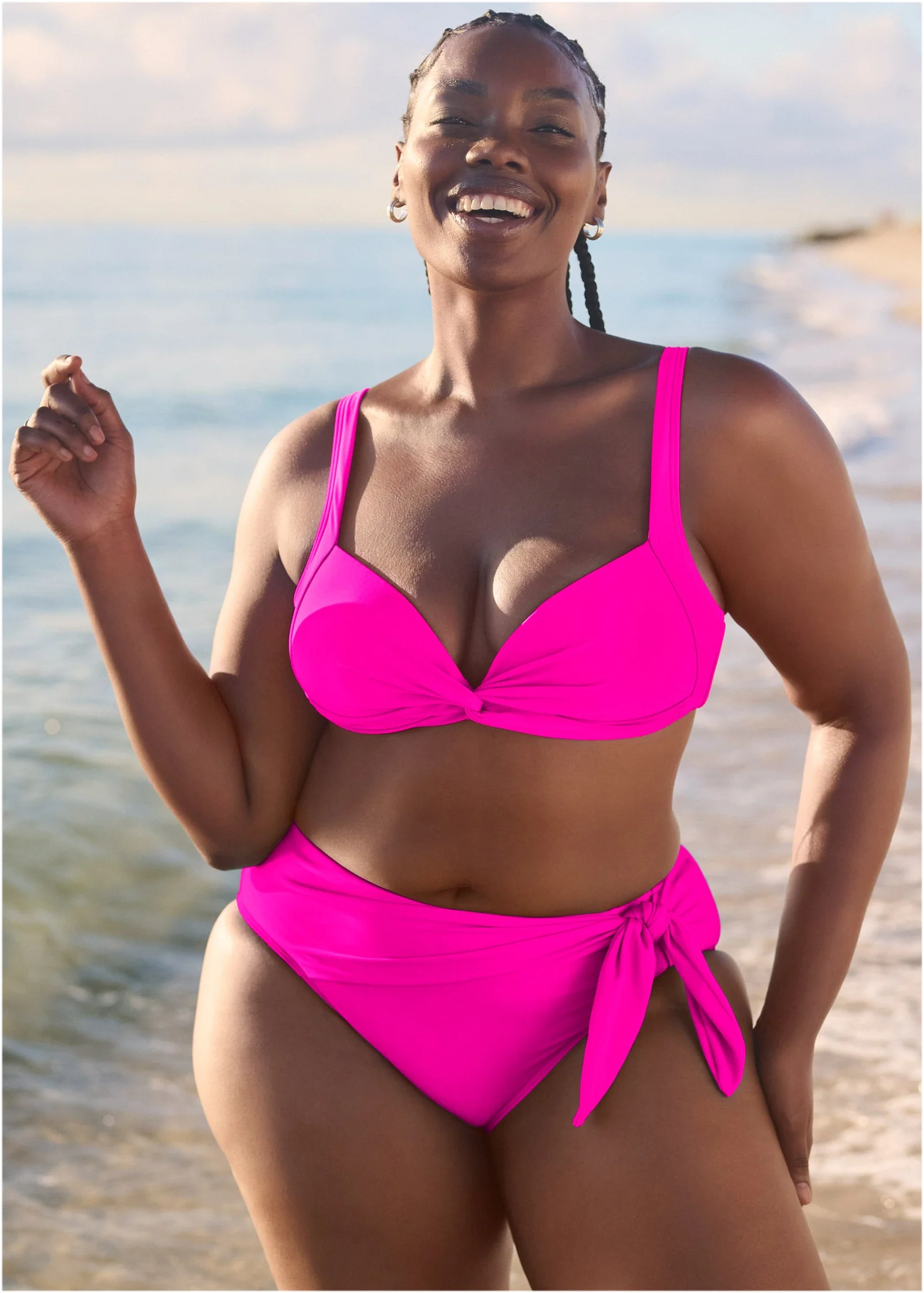 St Lucia Twist Bikini Top - Electric Pink - Image 4
