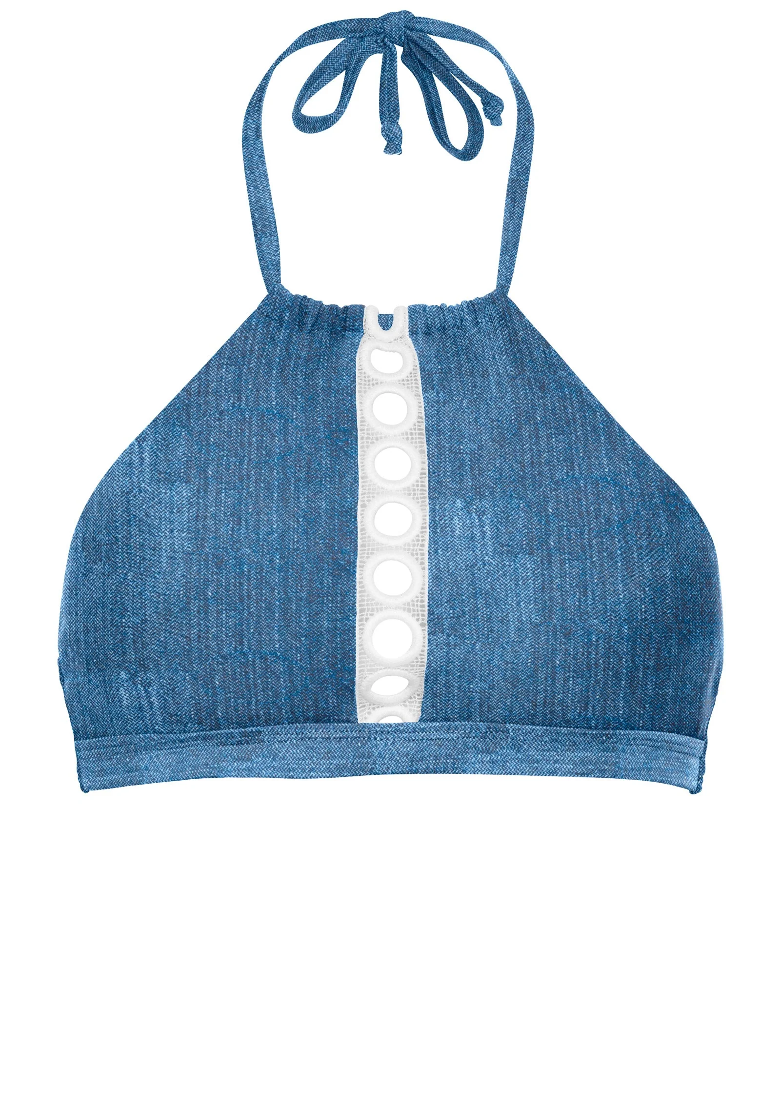 Eyelet Detail Sport Top - Denim - Image 2