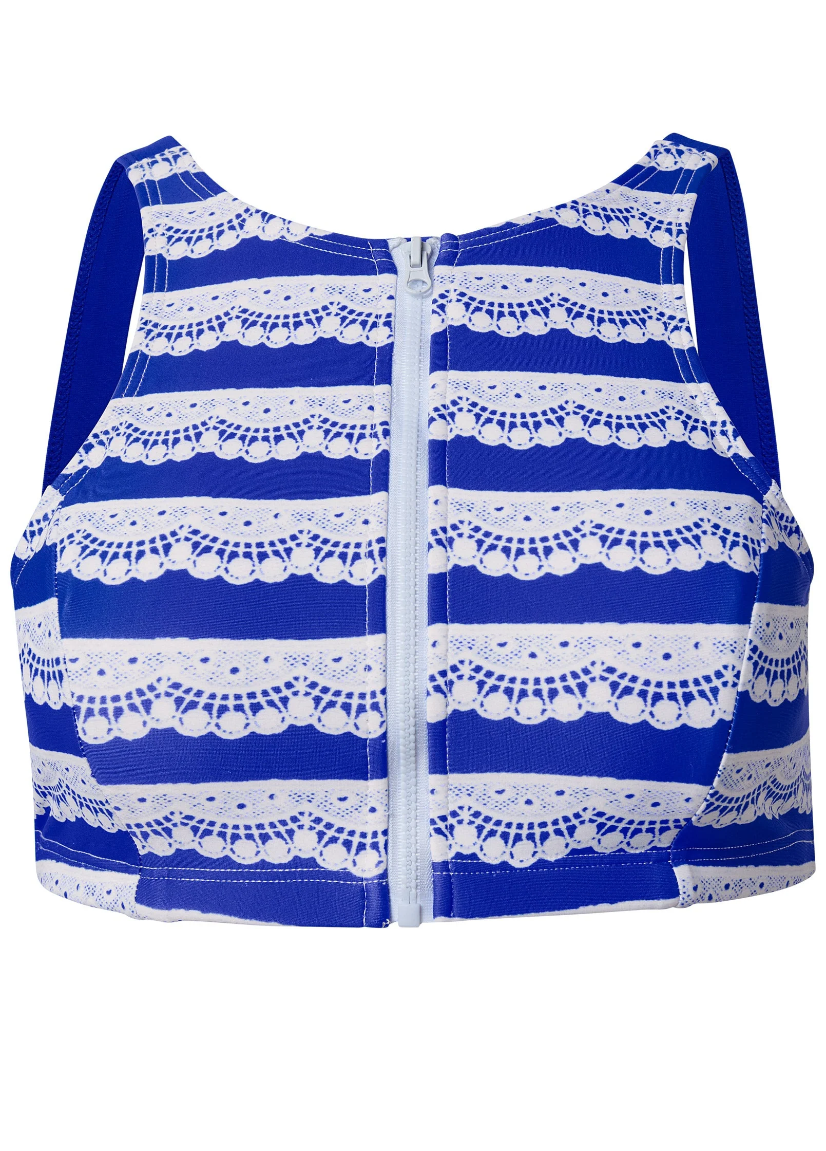 High-Neck Zip-Up Bikini Top - Eyelet Stripe - Image 3