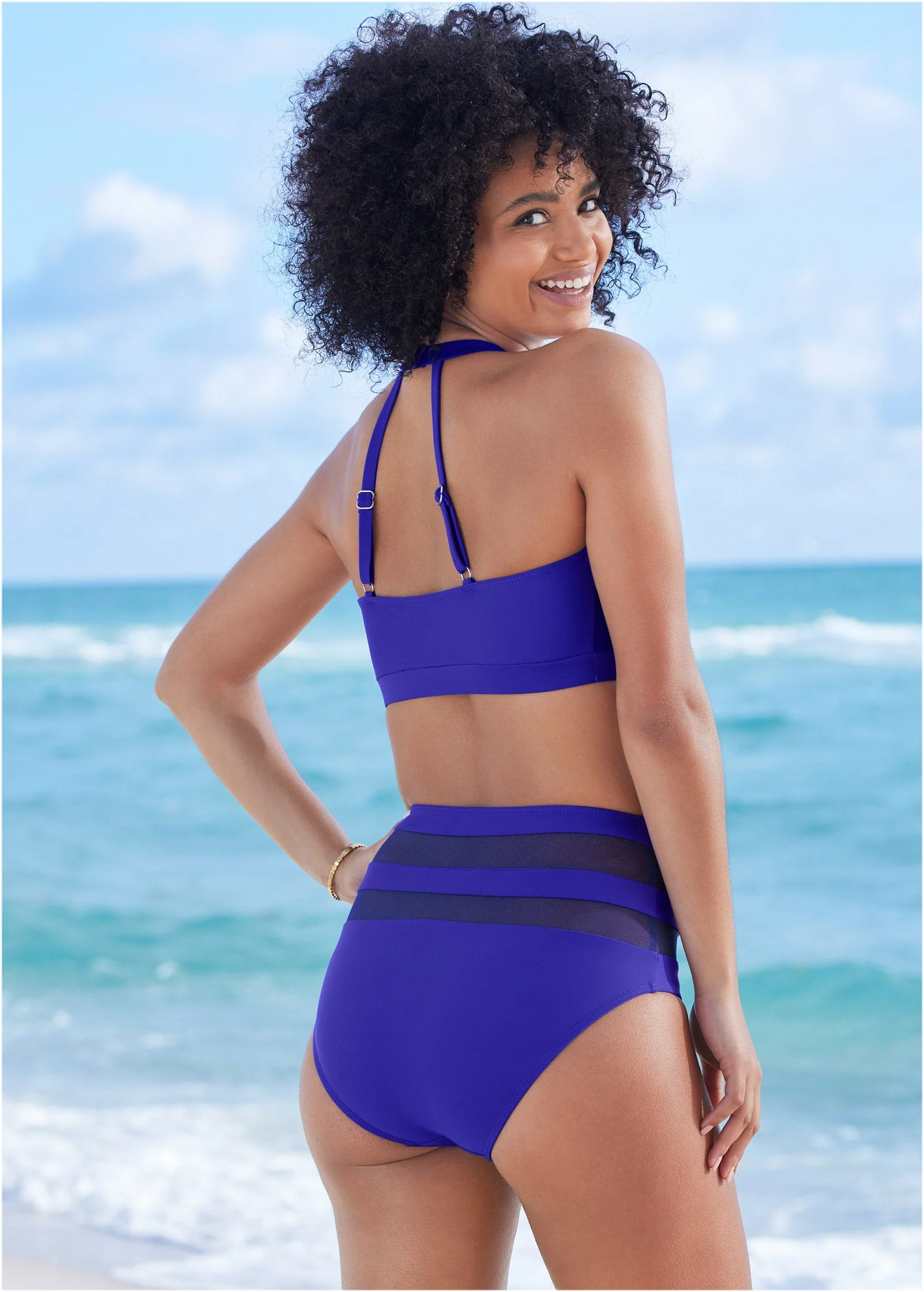 High-Neck Keyhole Swim Top - Cobalt Blue - Image 2