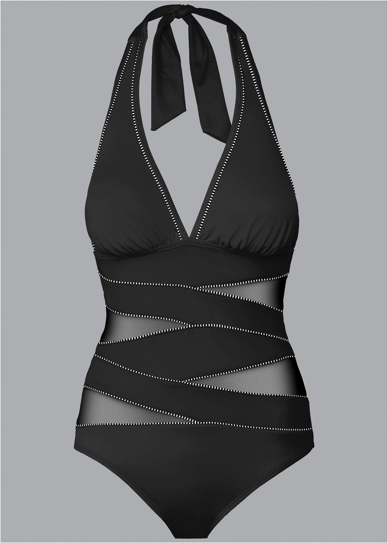 Peek-A-Boo Halter One-Piece - Black & White - Image 4