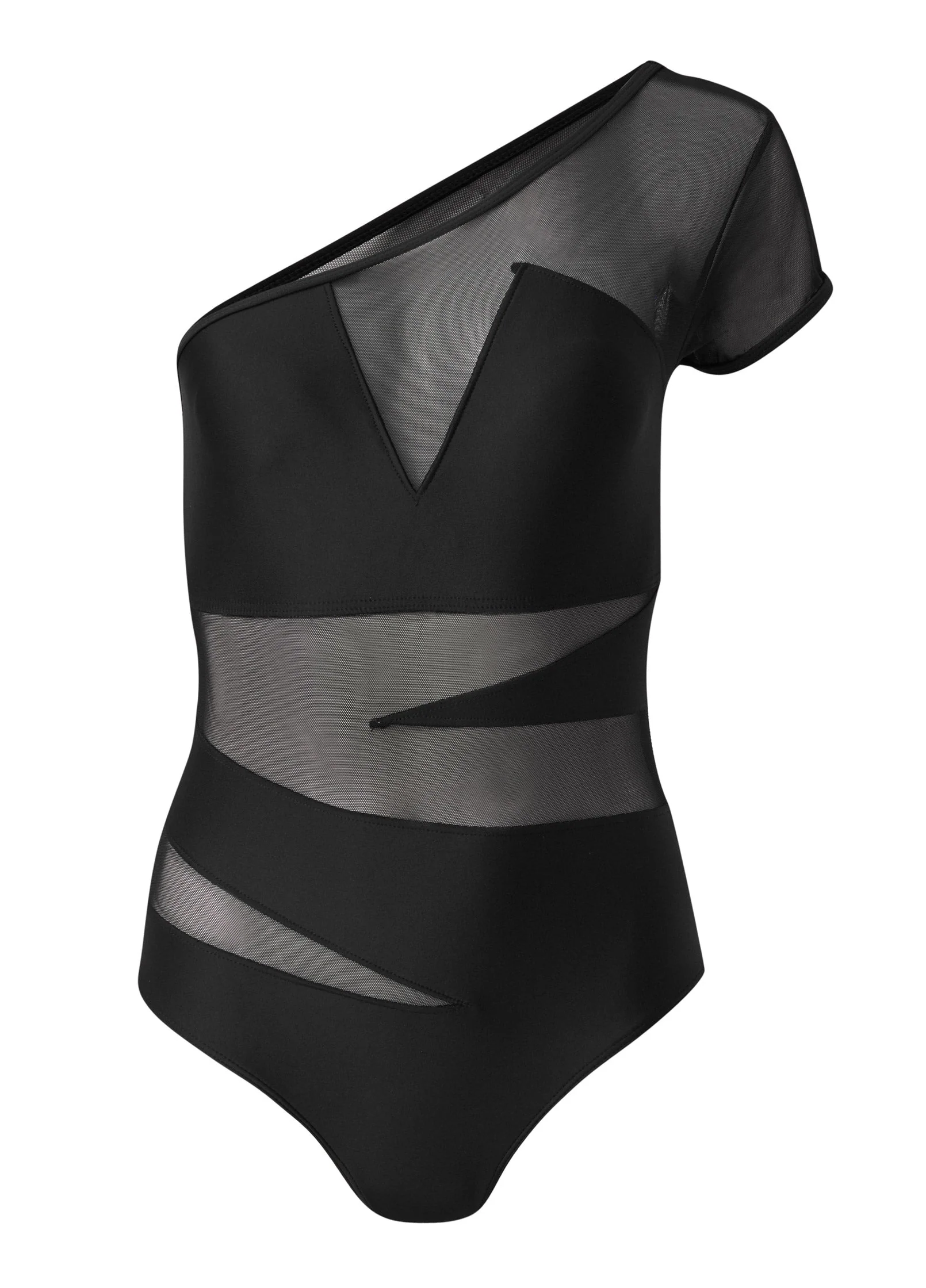 Asymmetrical Mesh One-Piece - Black Beauty - Image 3