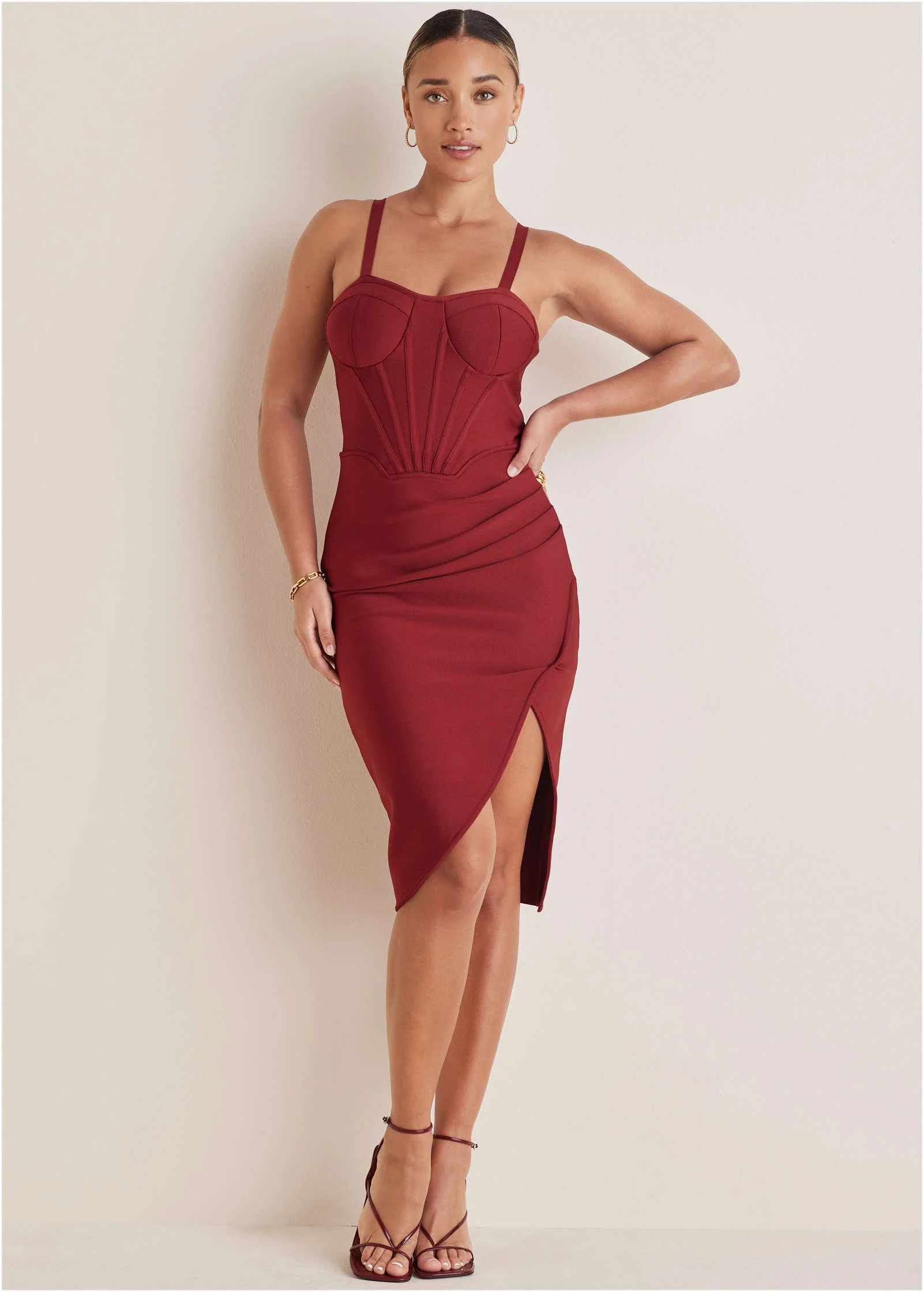 Side Slit Bandage Dress - Dark Red