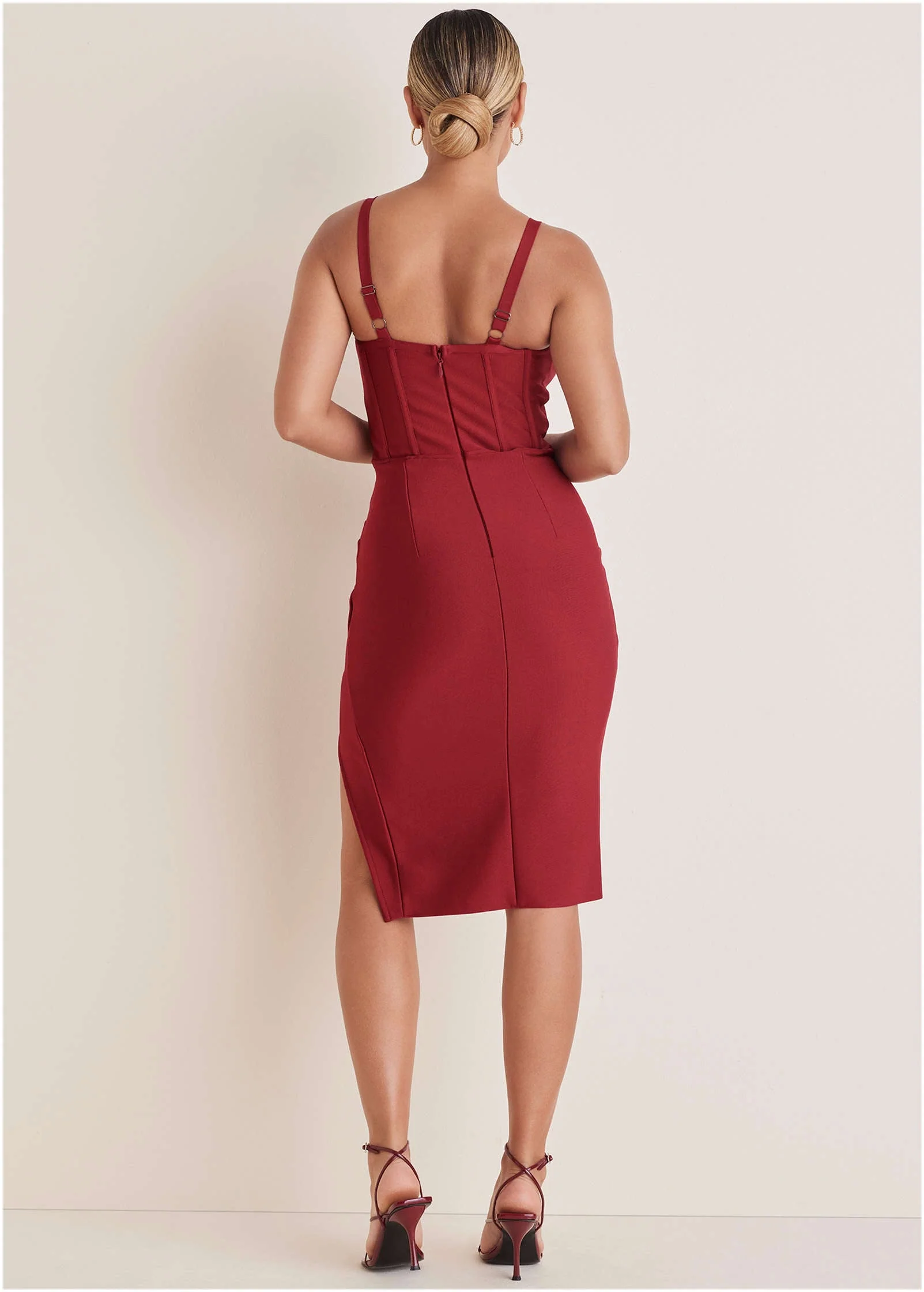 Side Slit Bandage Dress - Dark Red - Image 2