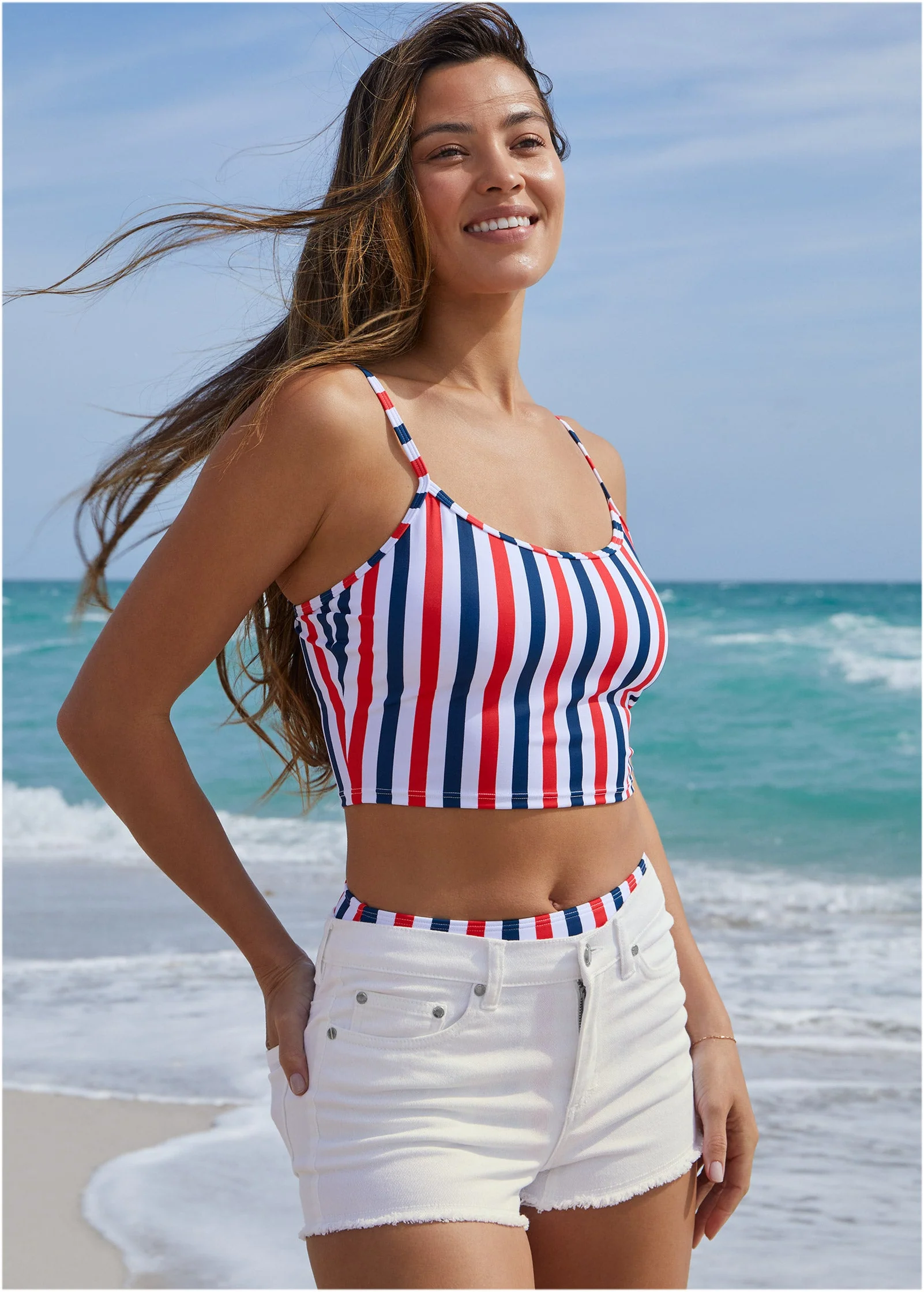 Swim Crop Tankini - Americana Stripe Large - Image 4