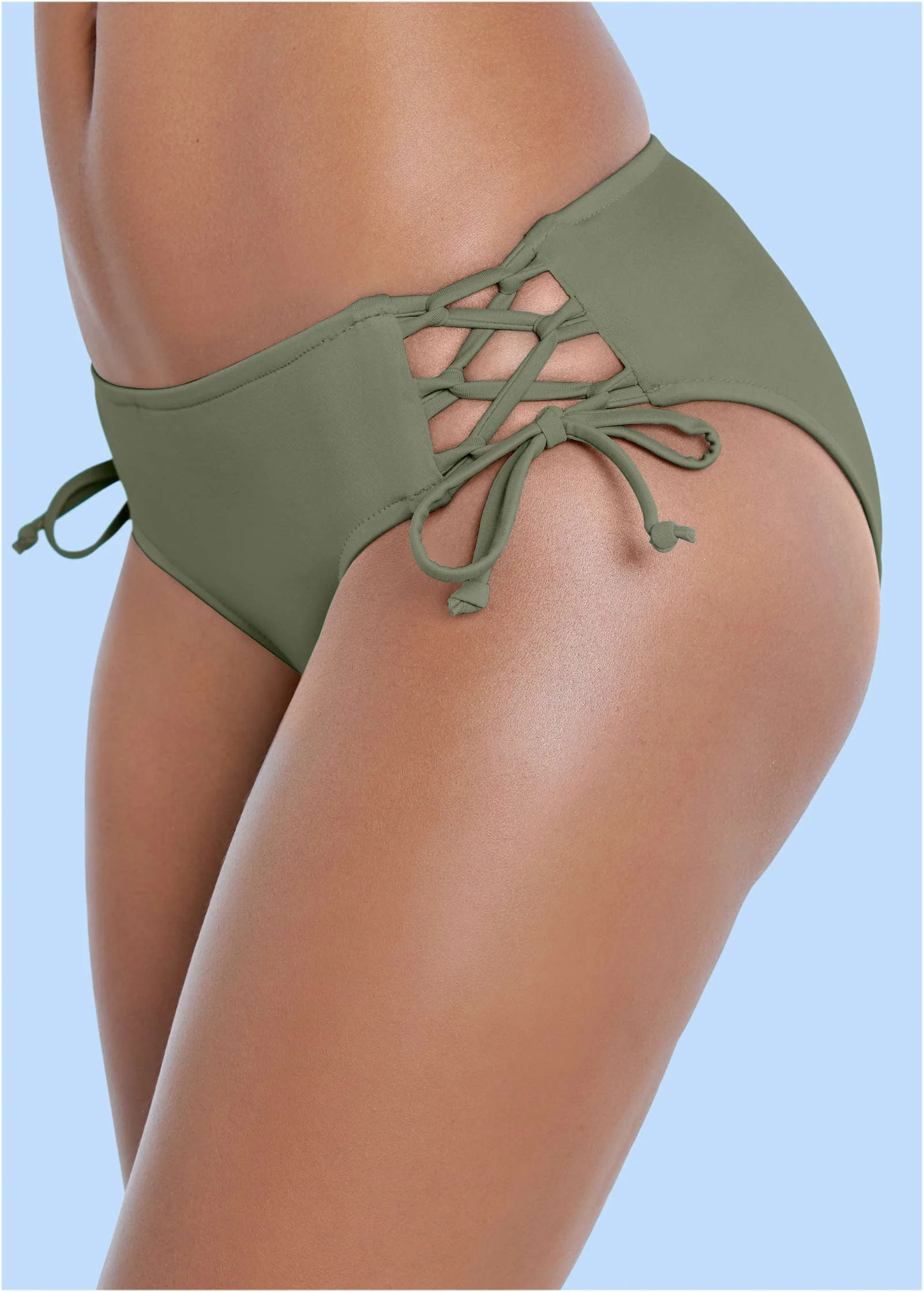 Lattice Side Bikini Bottom - Army Green - Image 3