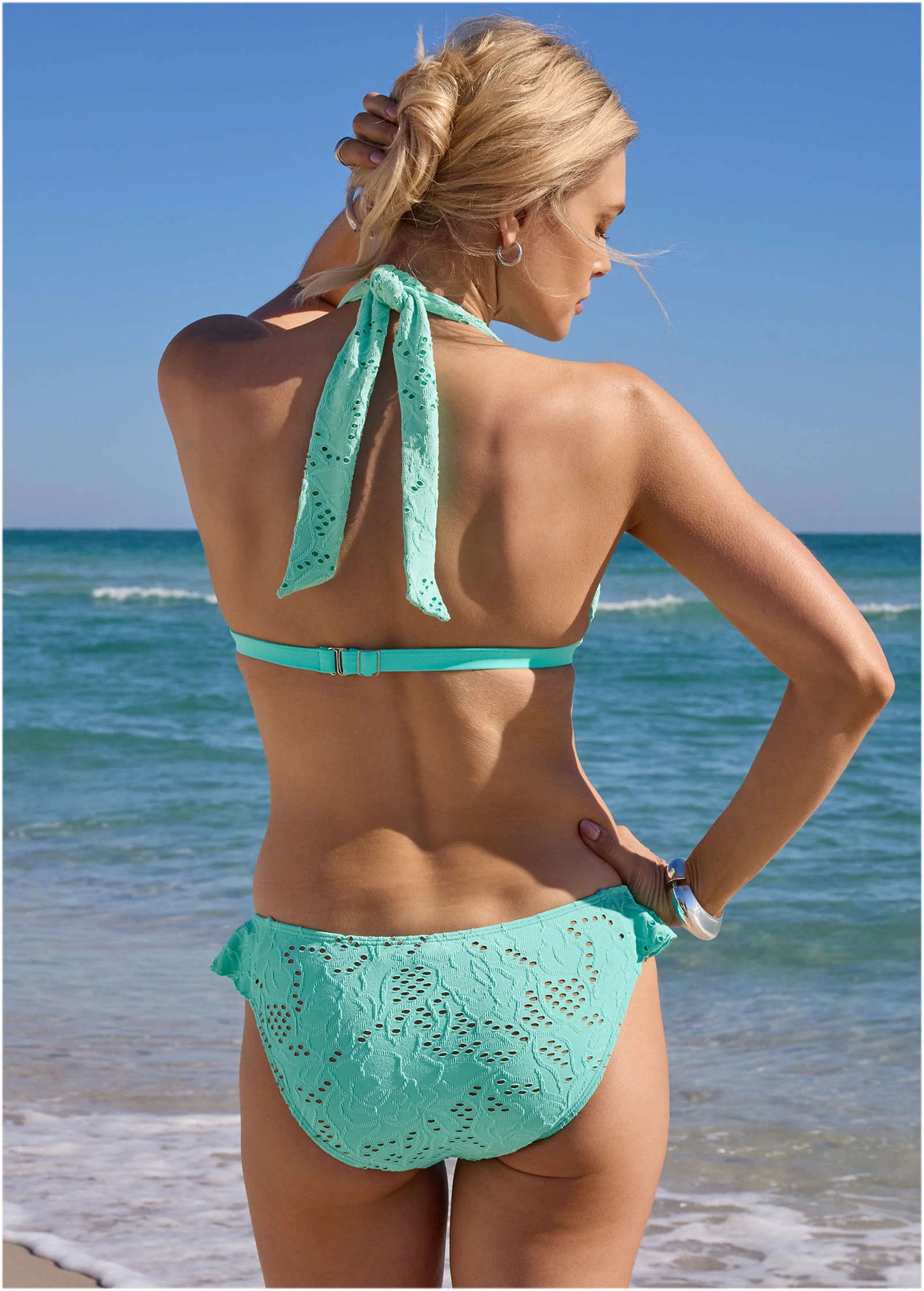 Lace Goddess Push-Up Halter Top - Light Teal - Image 2