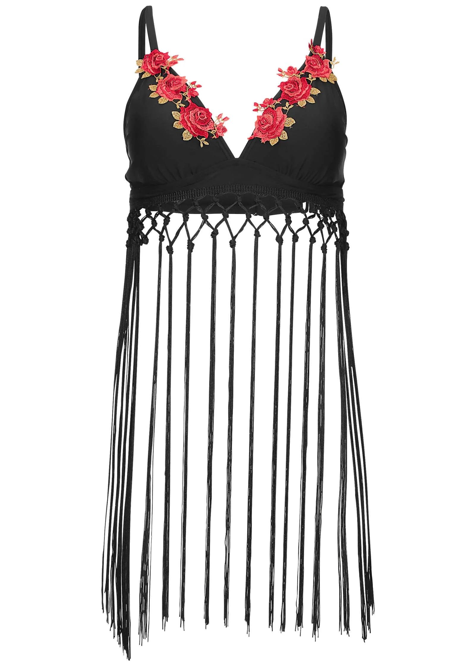 Fringe Detail Triangle Top - Jet Black - Image 5