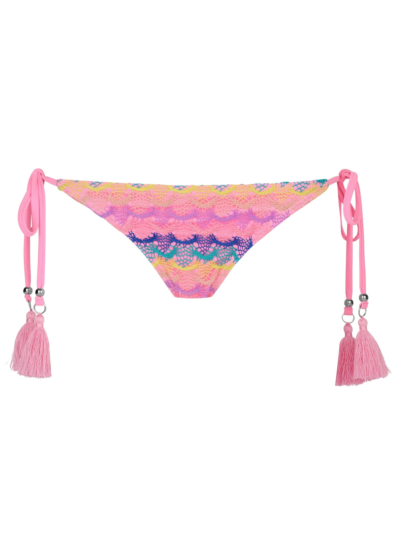Crochet Key West Tie Side Moderate Bottom - Pink Multi - Image 3