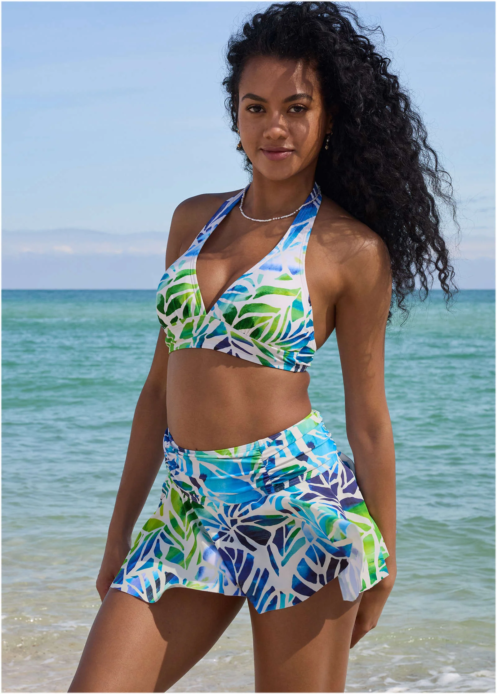 Rio Swim Skirt - Ombre Block Leaves
