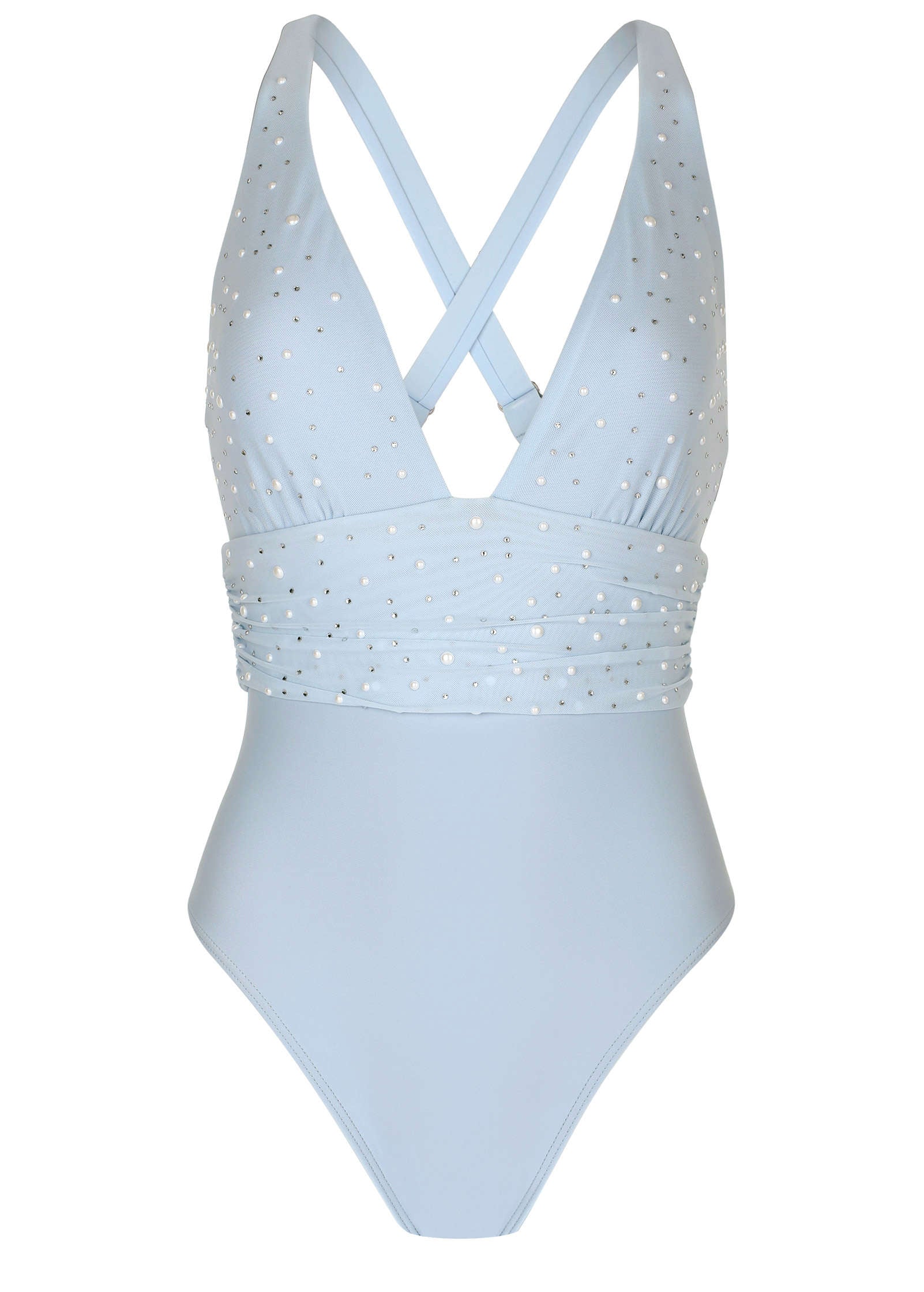 Embellished Plunge Swimsuit - Light Blue - Image 3