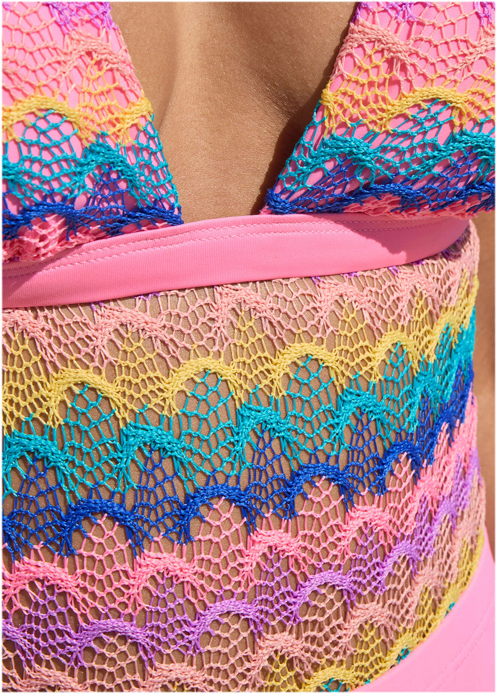 Crochet Open Back One-Piece - Pink Multi - Image 3